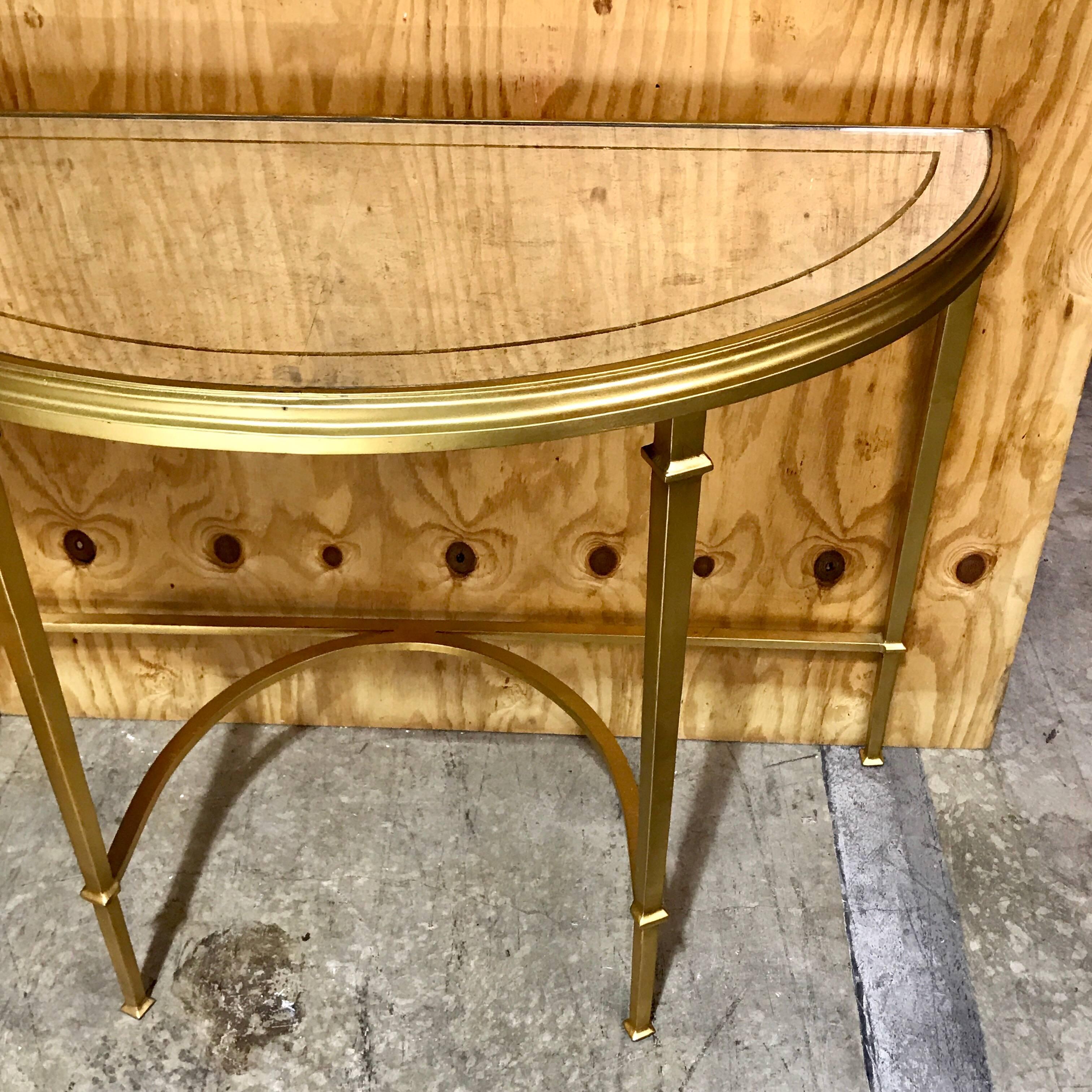 Contemporary Modern Gilt Bronze and Eglomise Mirrored Console Table