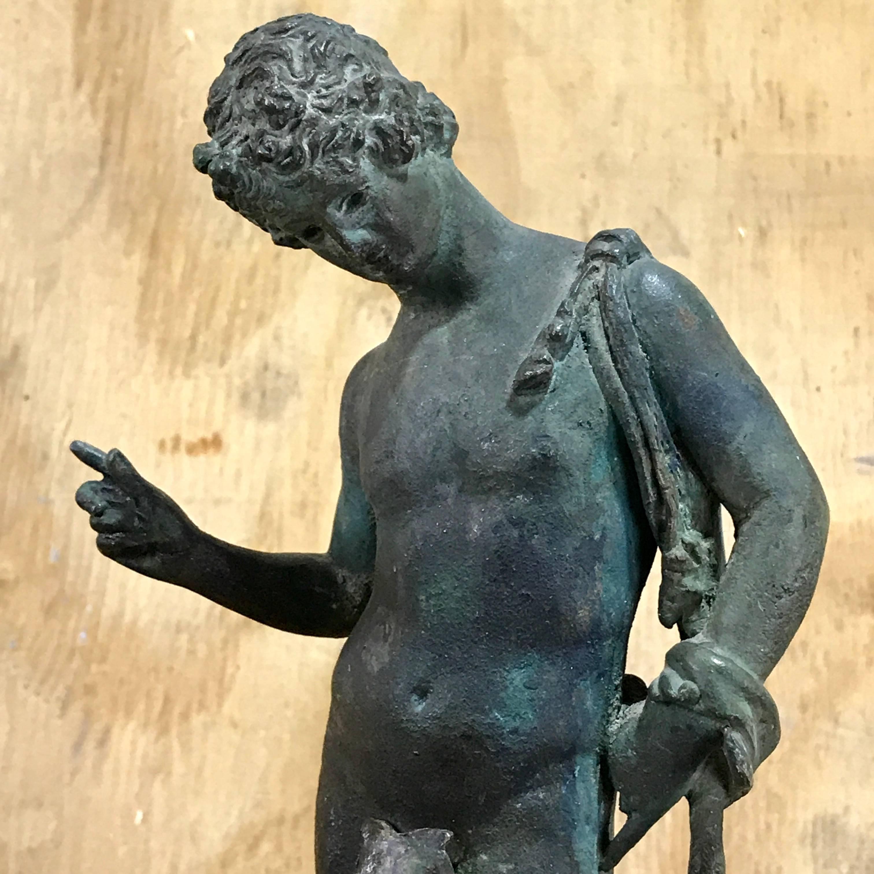 19th Century Grand Tour Bronze Sculpture of Narcissus with Fig Leaf In Good Condition In West Palm Beach, FL