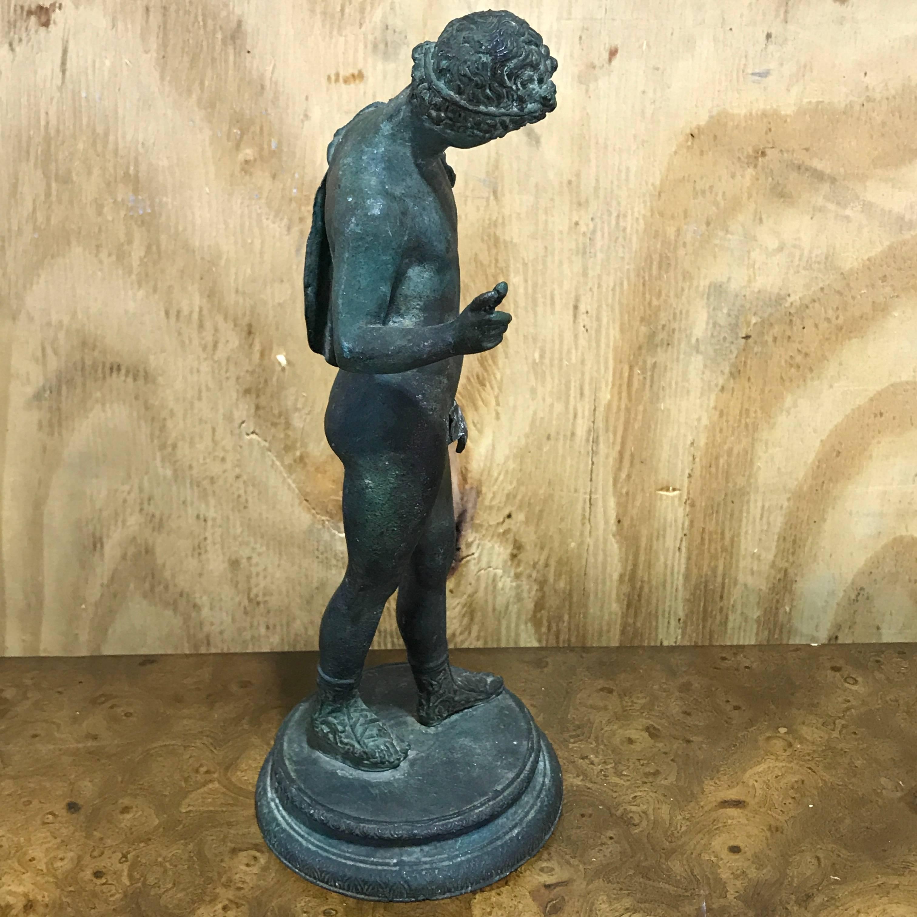 19th Century Grand Tour Bronze Sculpture of Narcissus with Fig Leaf 1