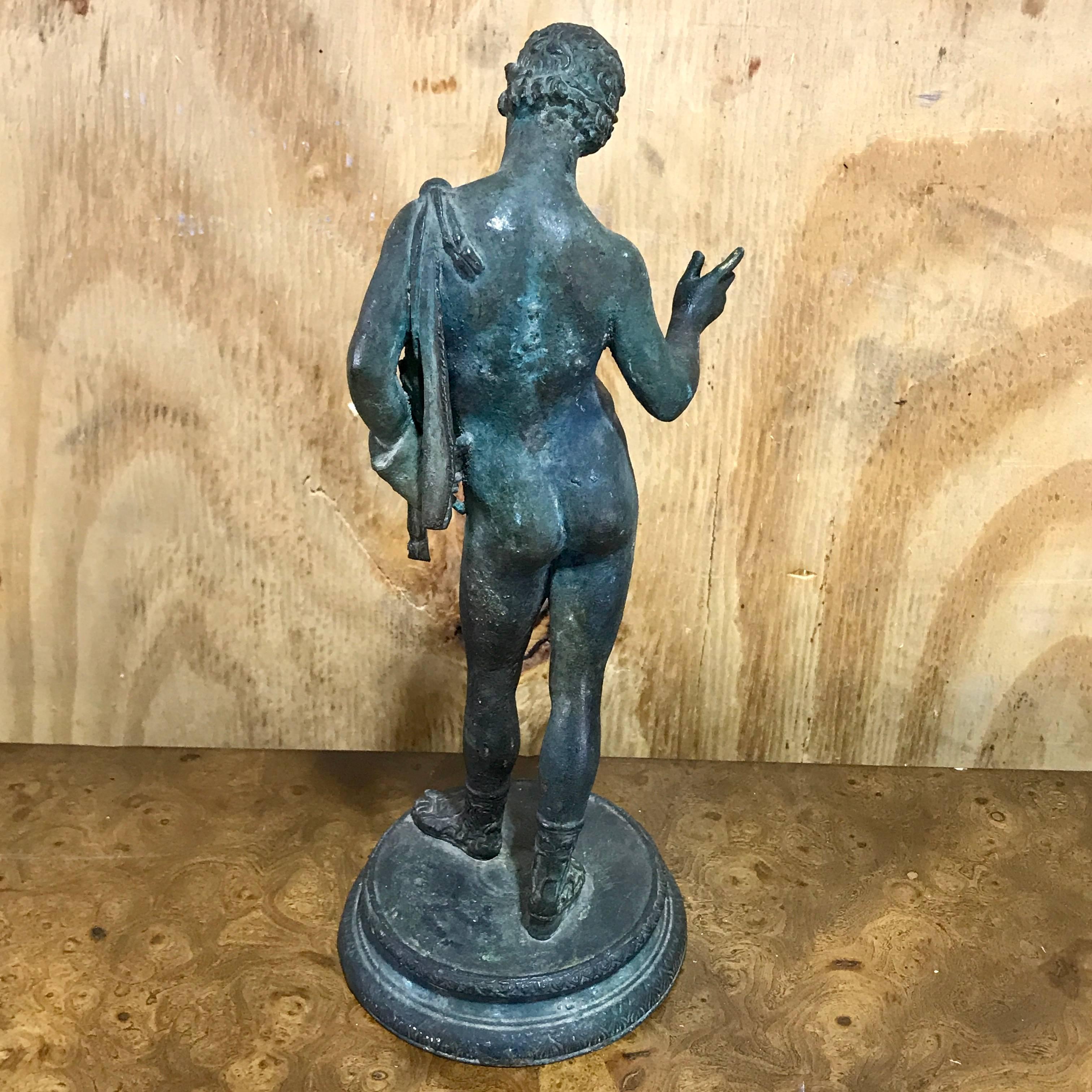 Late 19th Century 19th Century Grand Tour Bronze Sculpture of Narcissus with Fig Leaf