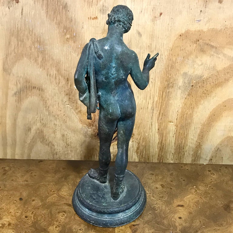 19th Century Grand Tour Bronze Sculpture of Narcissus with Fig Leaf For