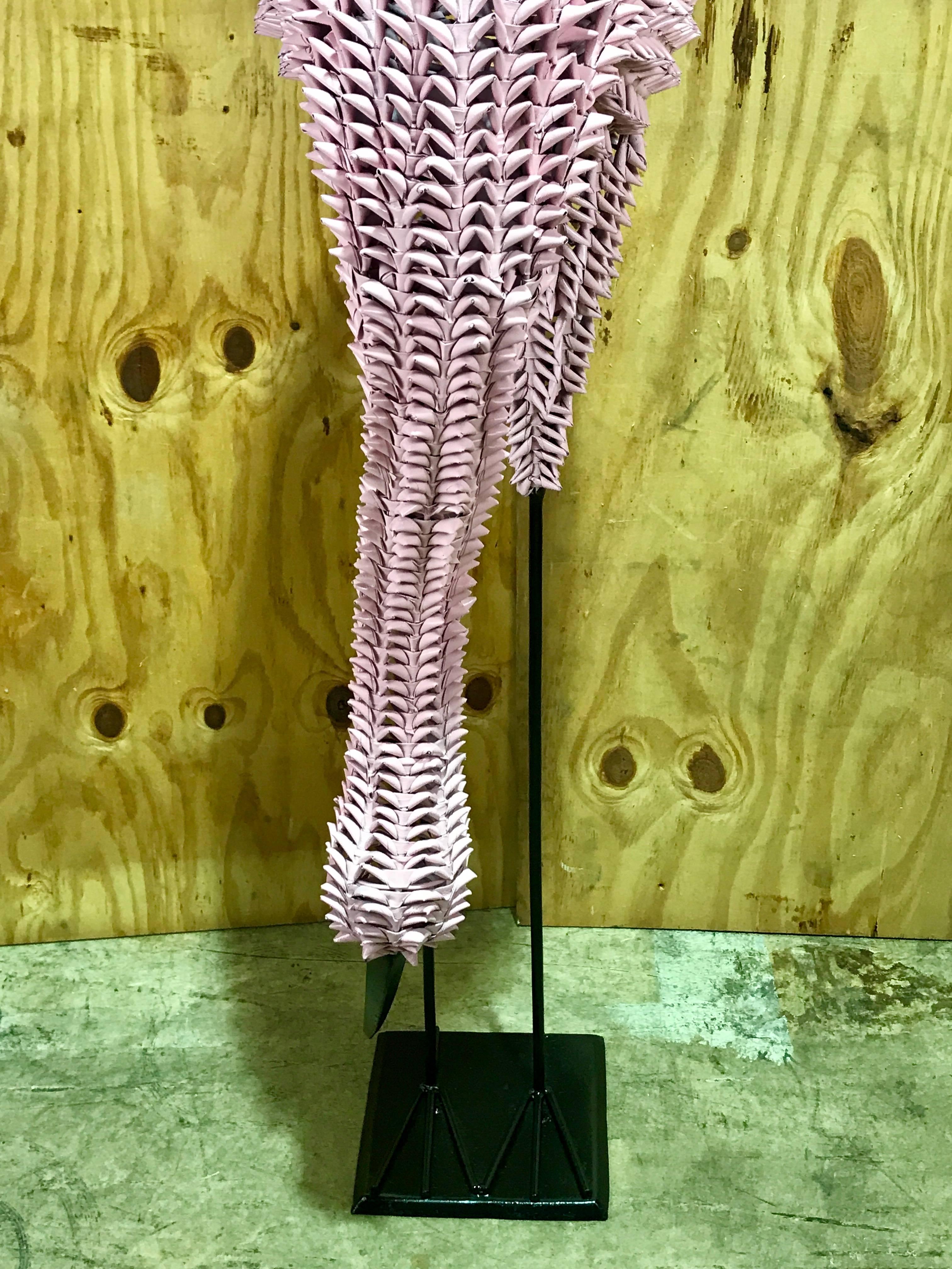 20th Century Lifesize Pink Flamingo Rattan and Reed Sculpture