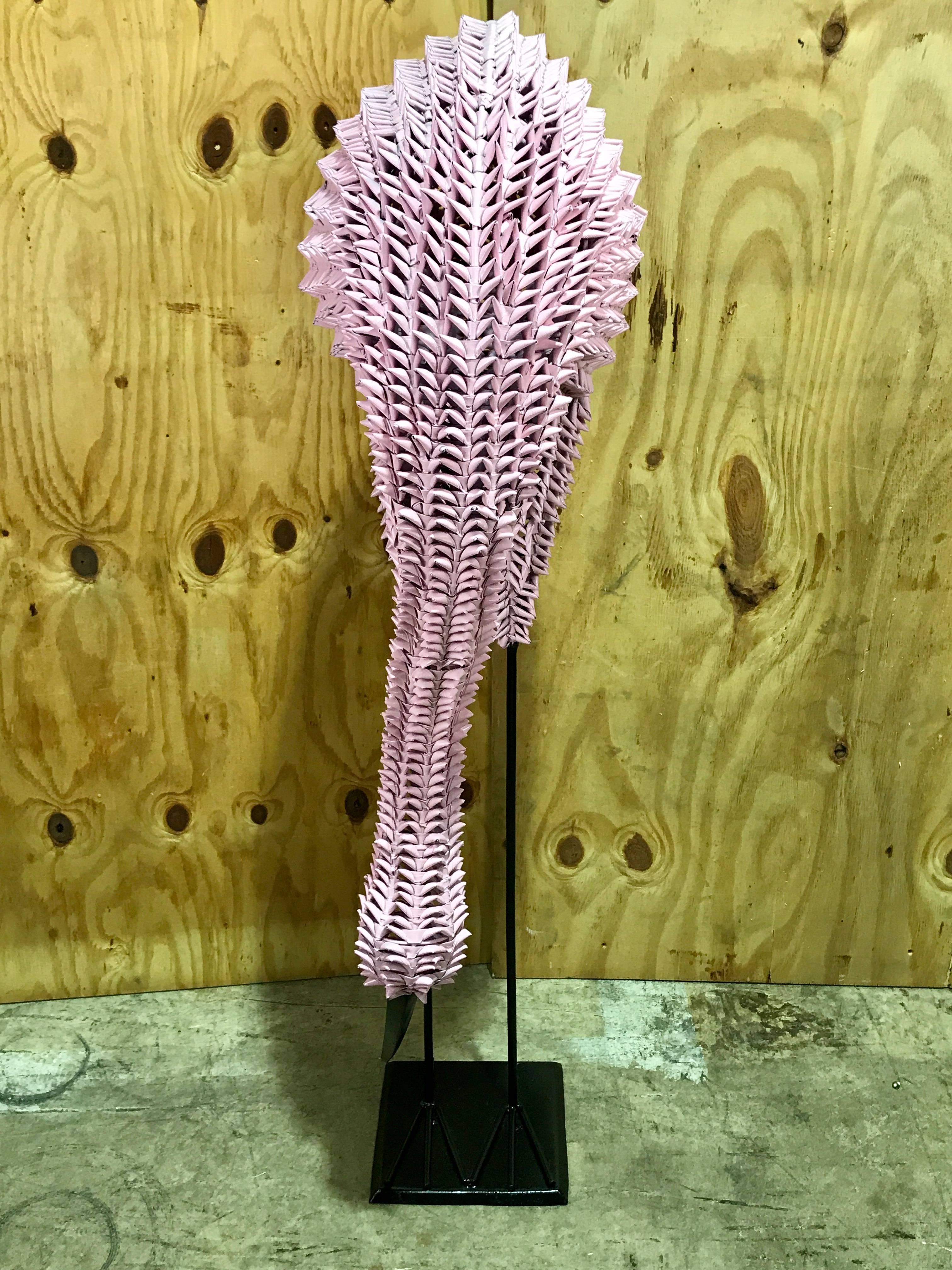Lifesize Pink Flamingo Rattan and Reed Sculpture In Excellent Condition In West Palm Beach, FL