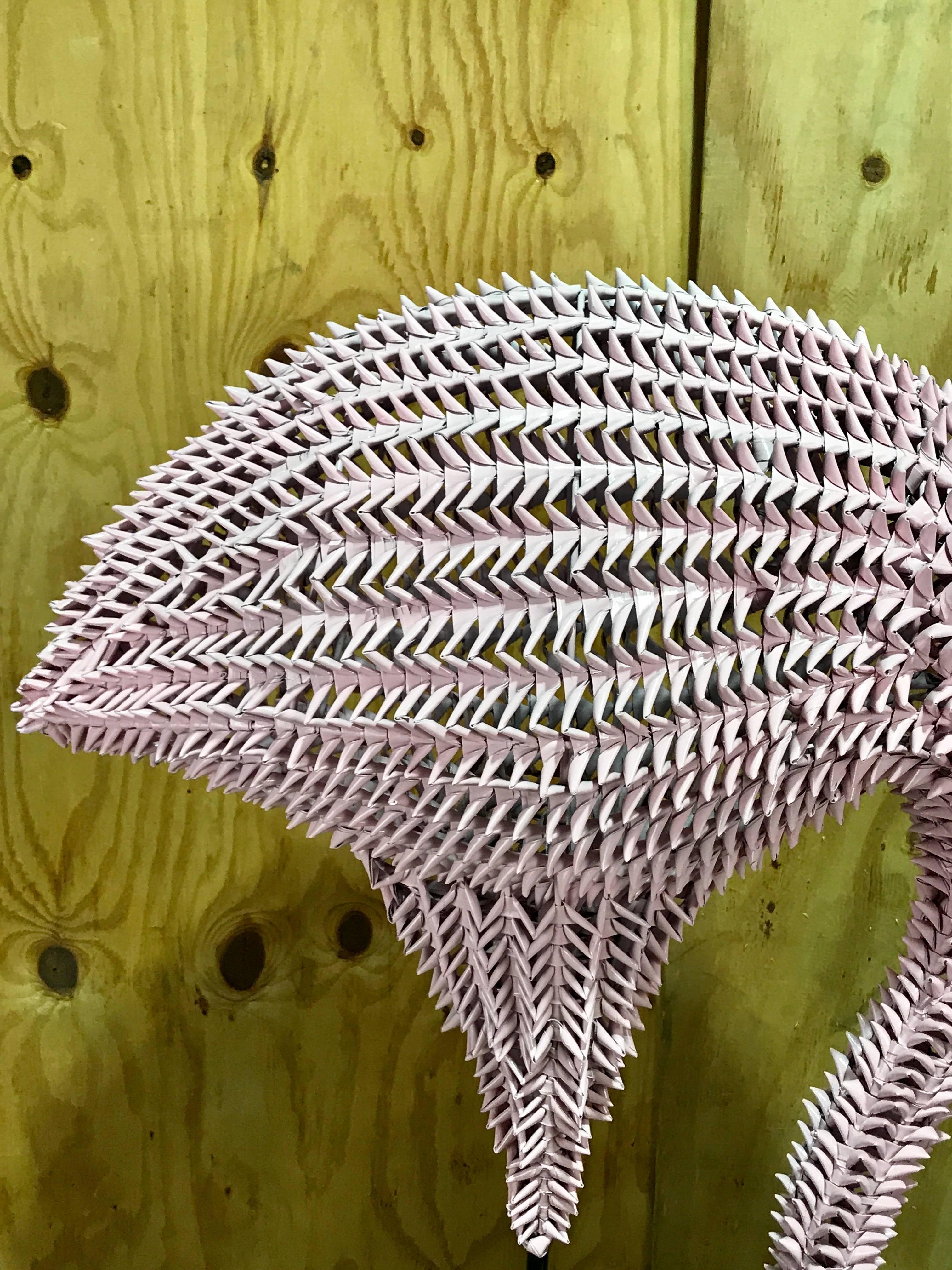 Lifesize Pink Flamingo Rattan and Reed Sculpture 1