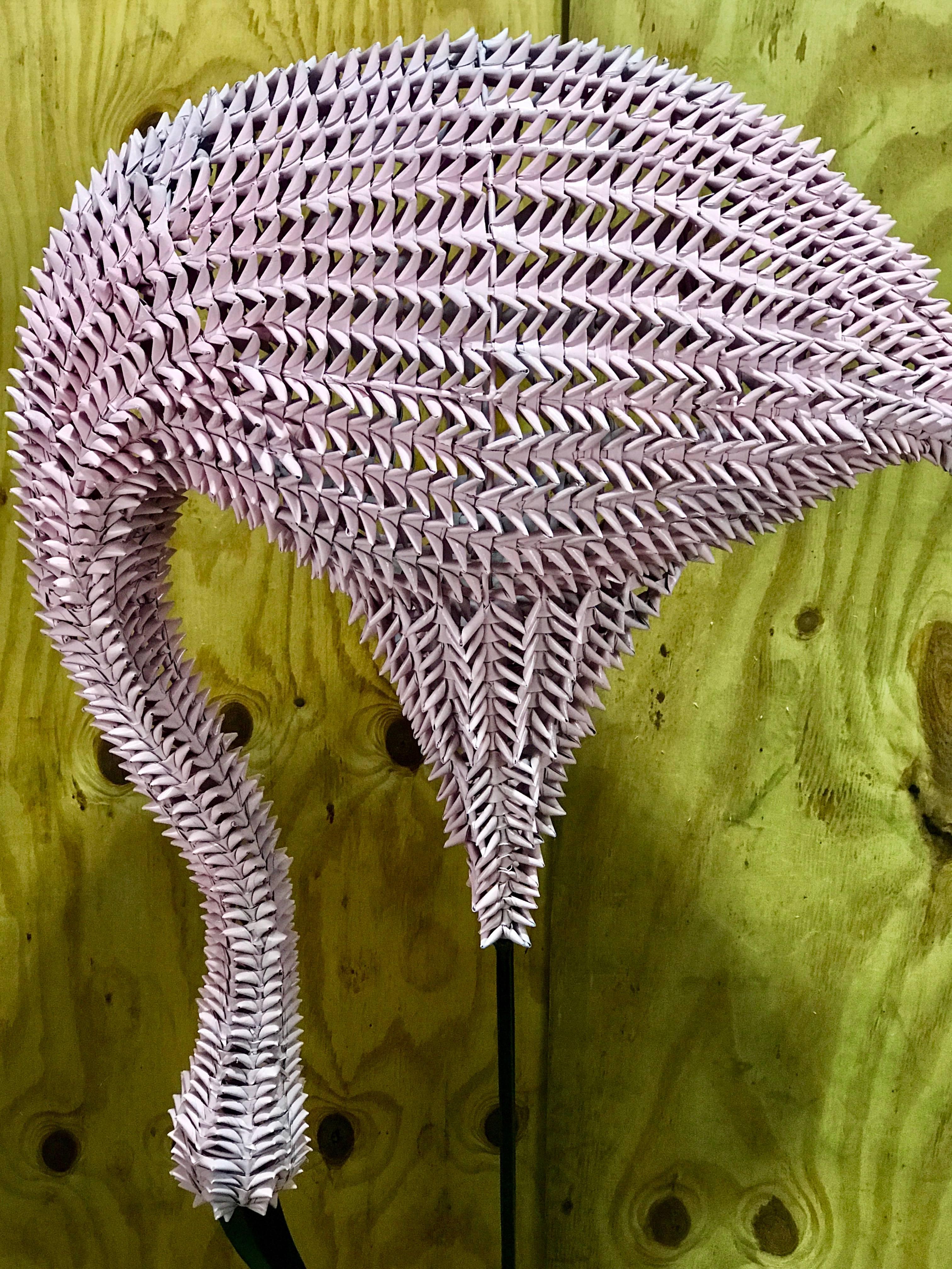 Mid-Century Modern Lifesize Pink Flamingo Rattan and Reed Sculpture