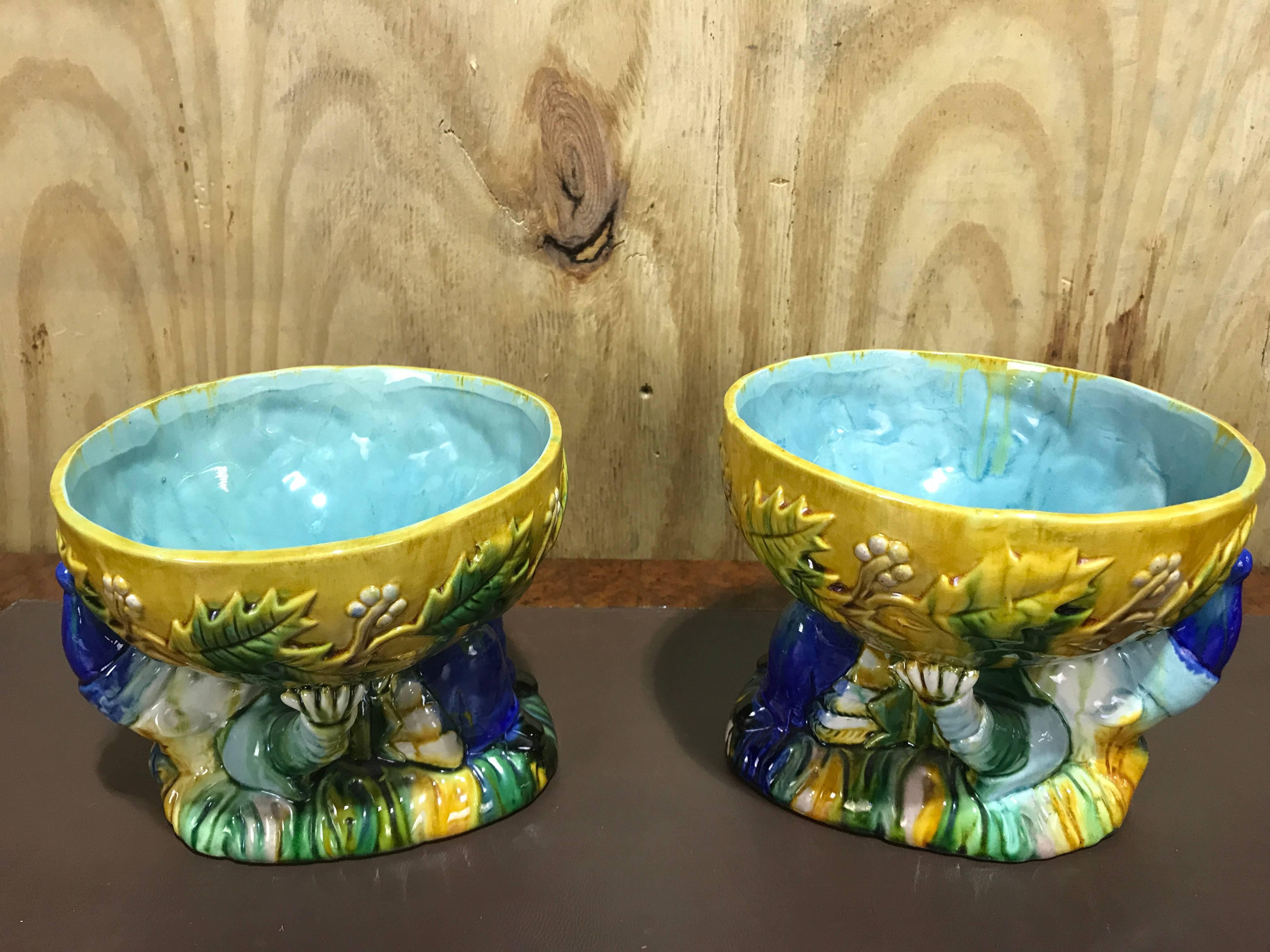 Pair of Majolica George Jones Style 