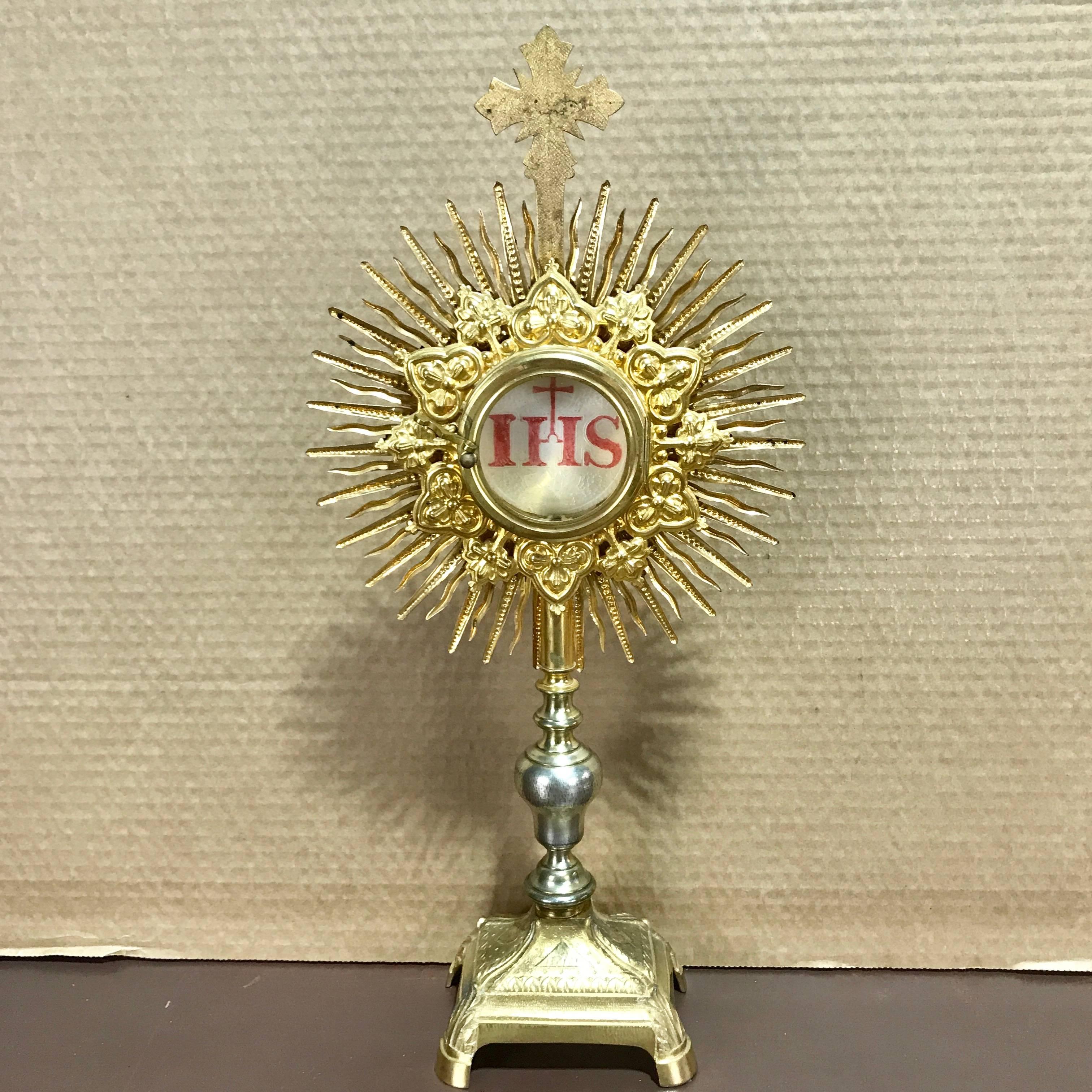 19th Century Stunning Antique French Gilt Bronze and Paste Monstrance