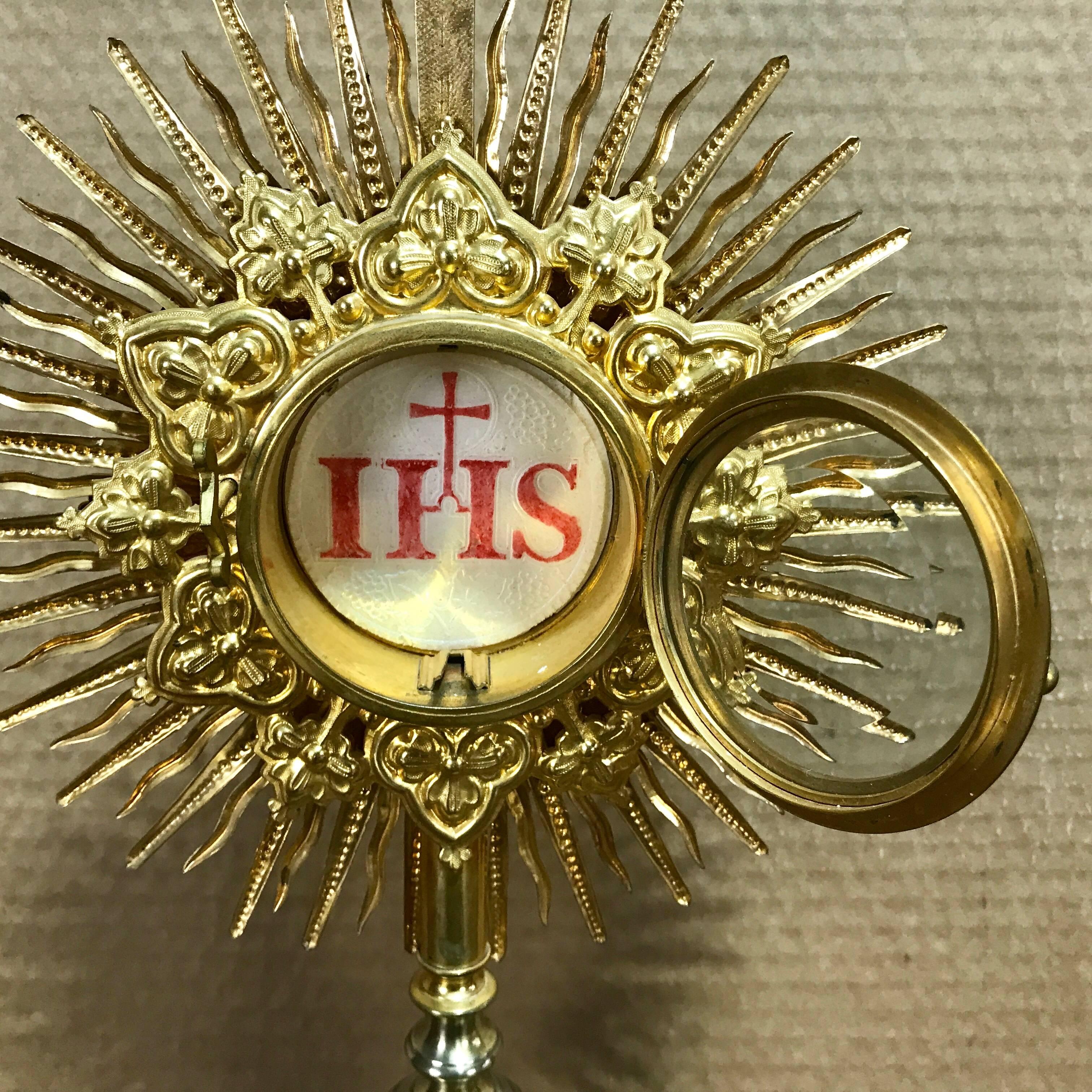Stunning Antique French Gilt Bronze and Paste Monstrance 1