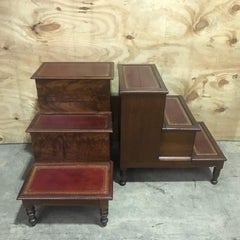 Near Pair of Regency Style Leather and Mahogany Library Steps