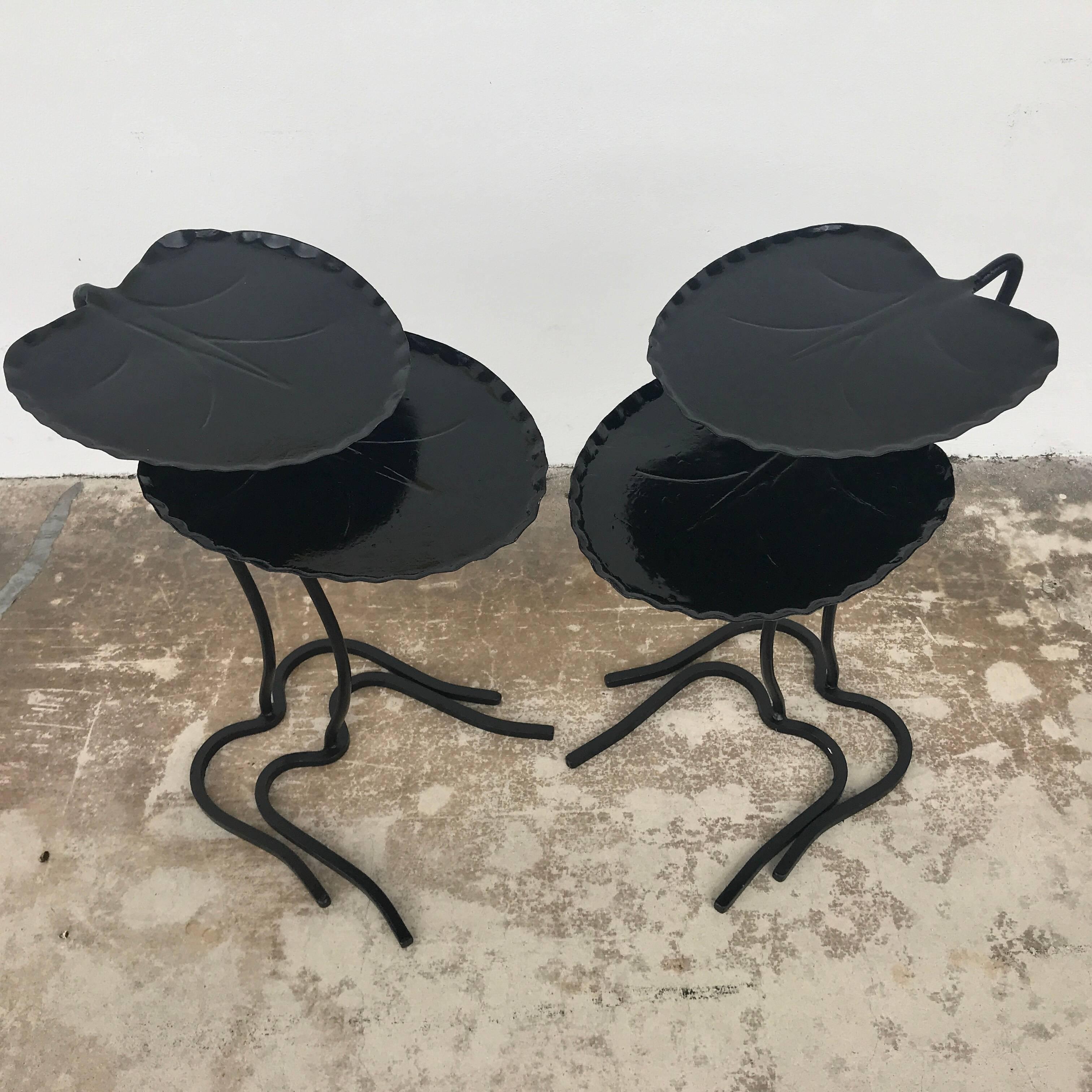 Wrought Iron Two Pair of Salterini Lily Pad Nesting Tables