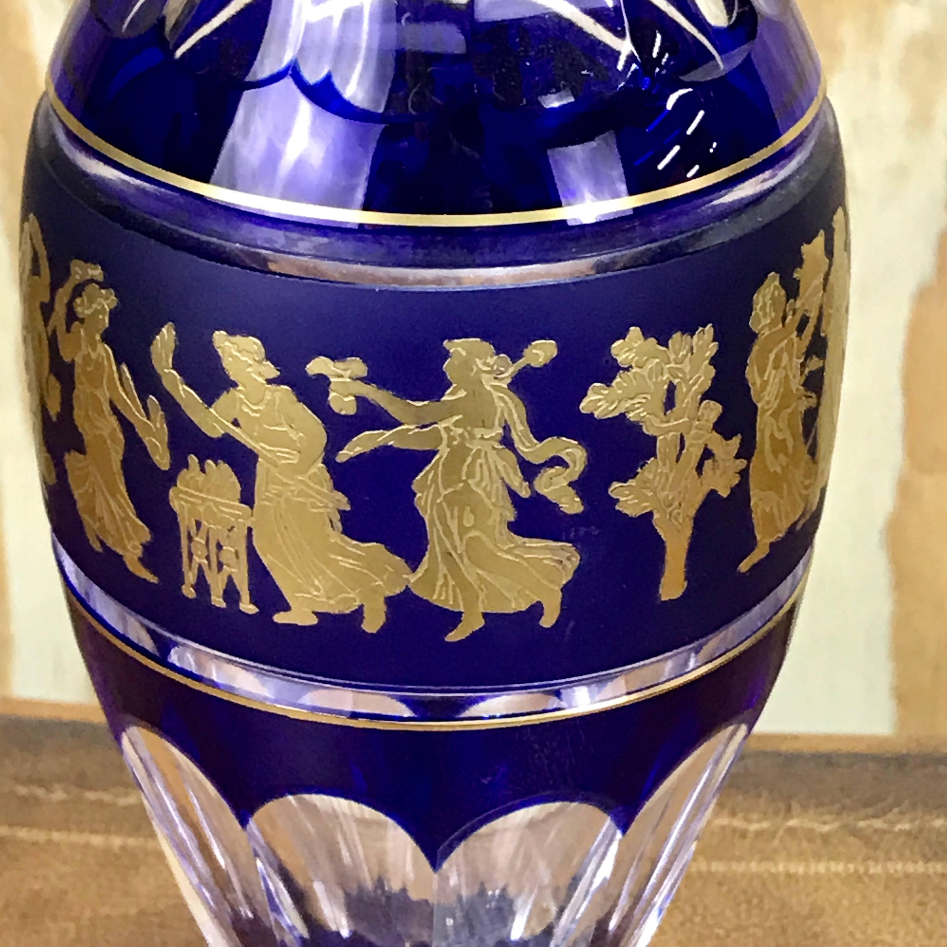 Neoclassical Val St. Lambert, Danse De Flore Cobalt Vase