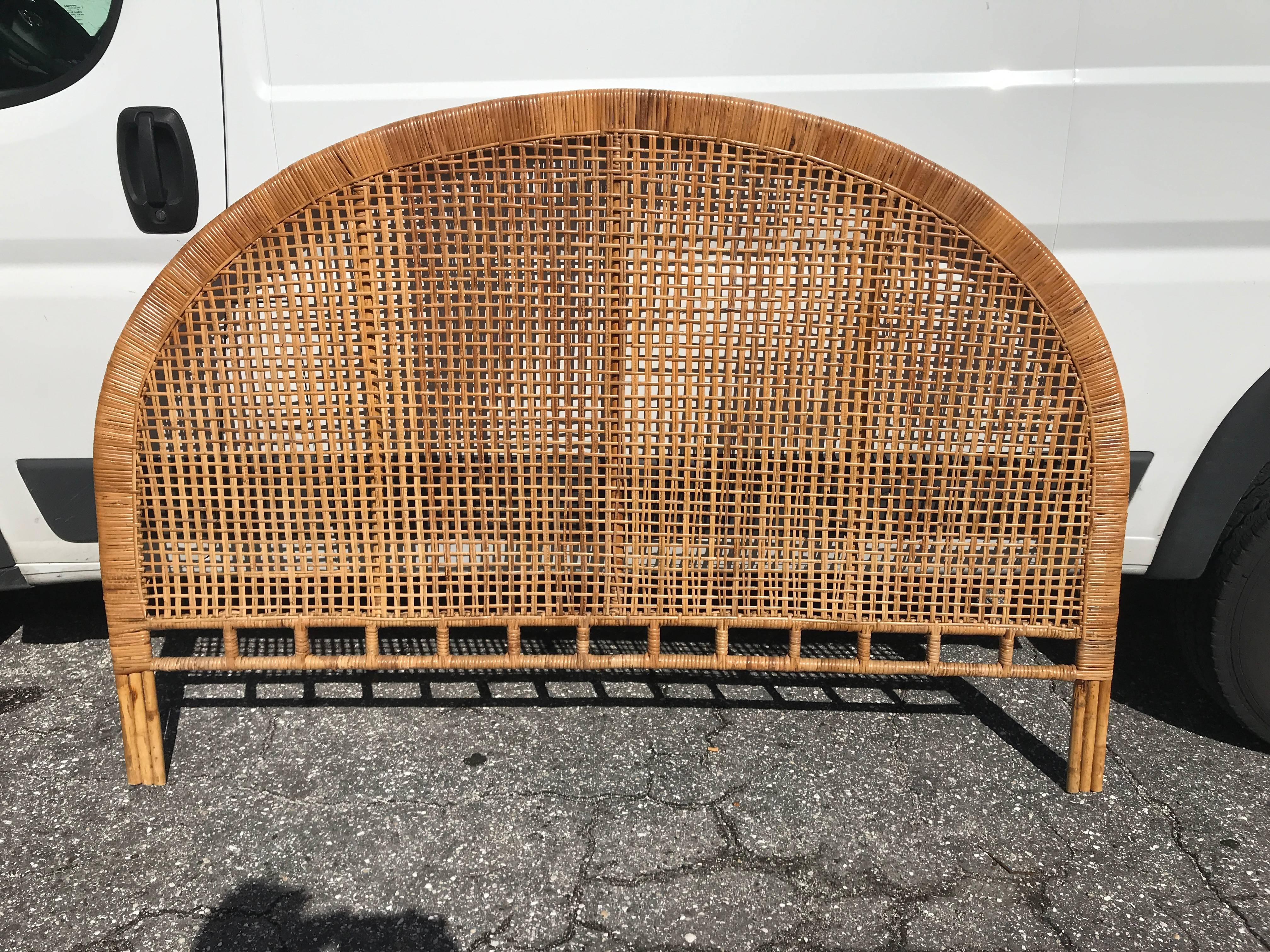 Midcentury bamboo, reed and willow king headboard.