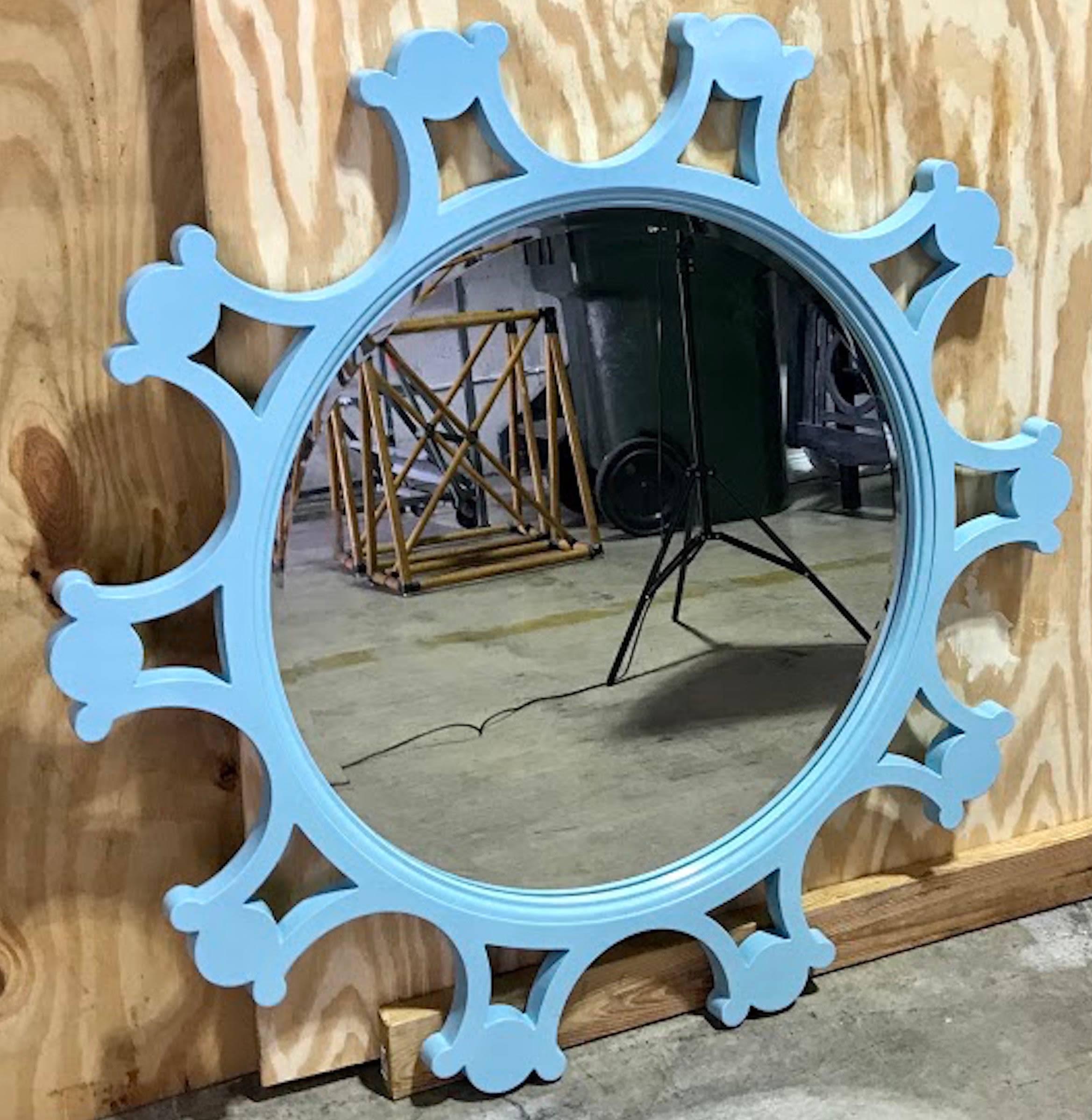 Tony Duquette style Turquoise sunburst mirror, the interior bevelled mirror. Measure: 31