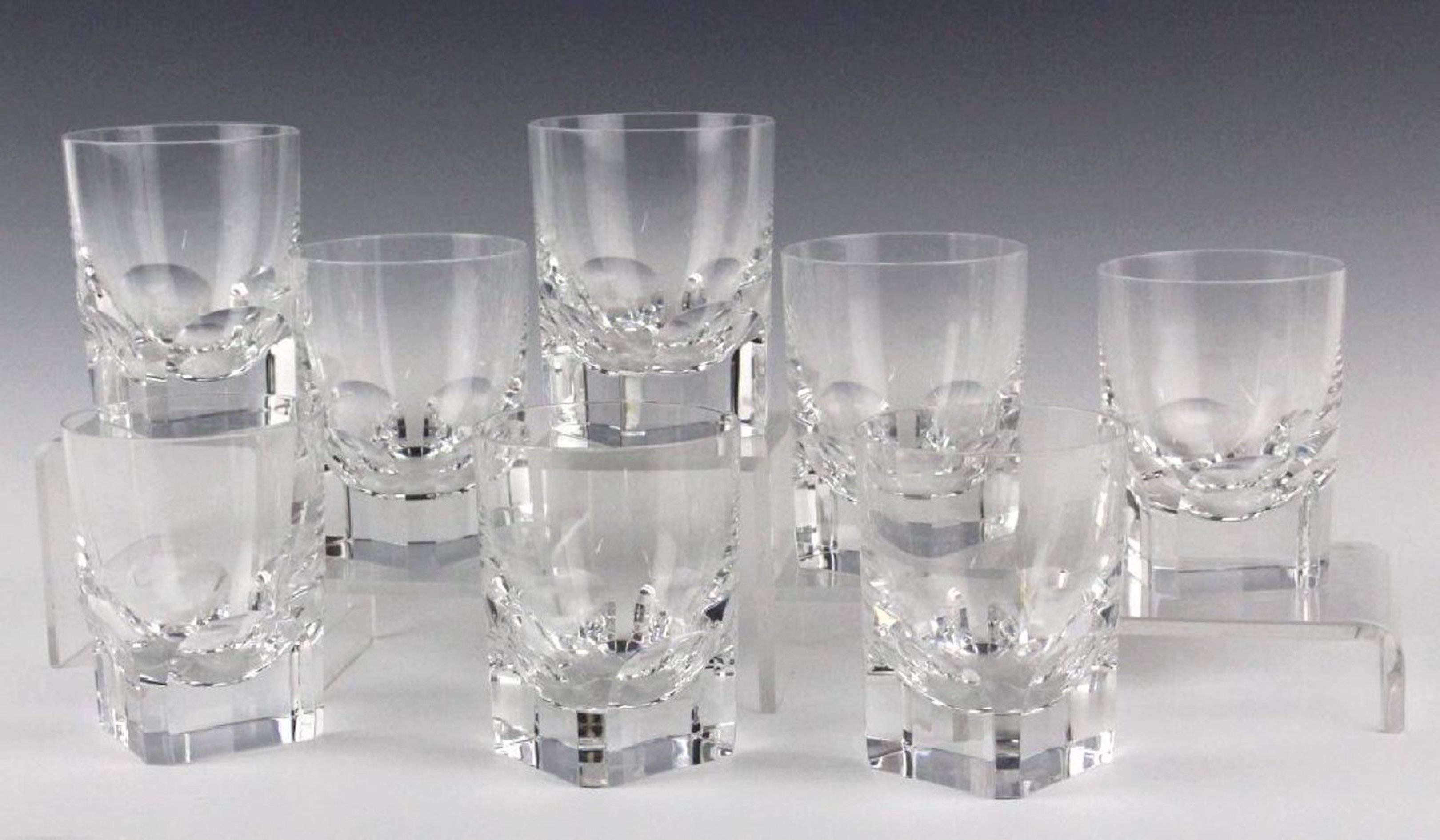 Eight Baccarat "Pluton" Old Fashioned Glasses
Rare Discontinued Pattern, Very heavy and sculptural 
