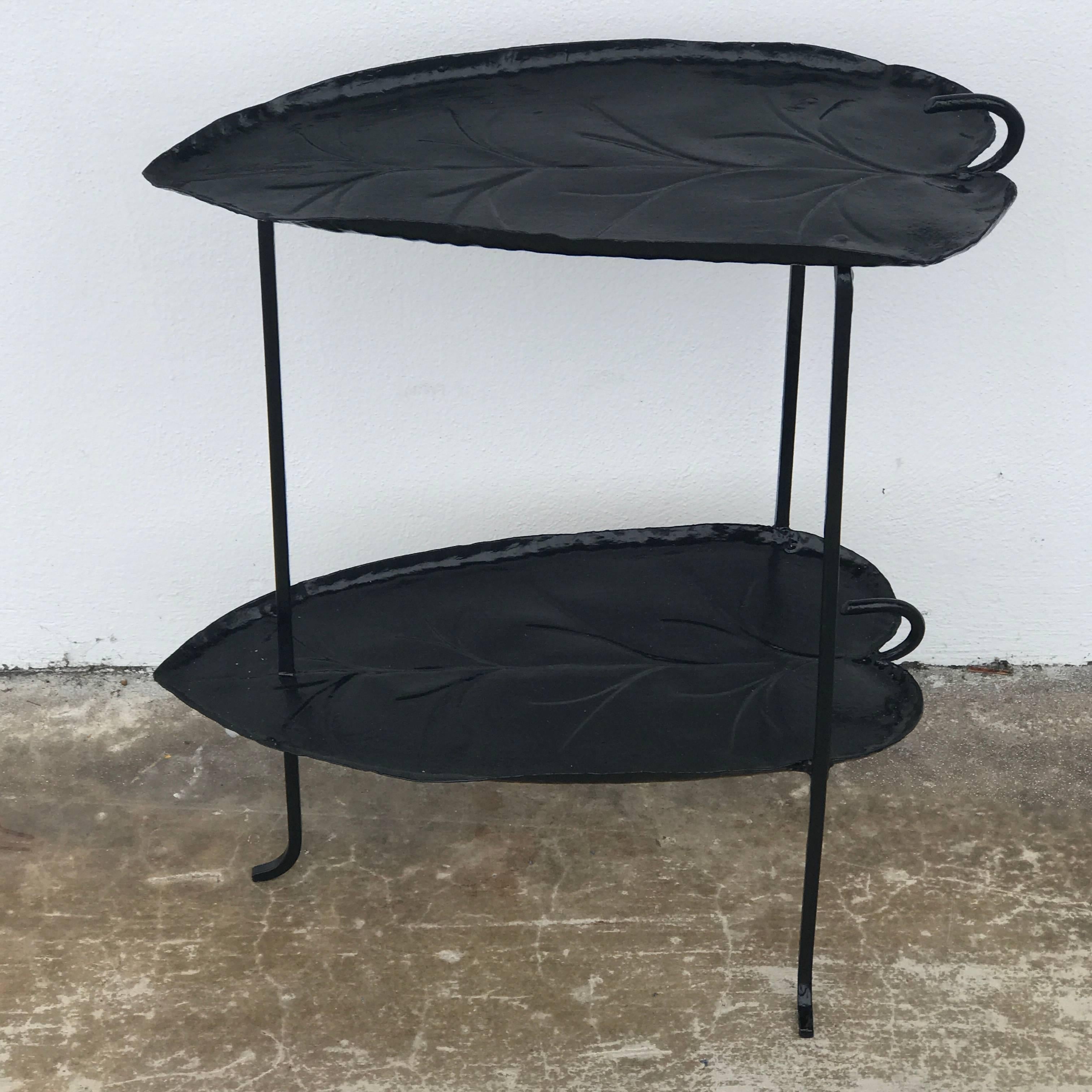 Rare Salterini Two-Tier Leaf Motif Garden Table In Excellent Condition In West Palm Beach, FL