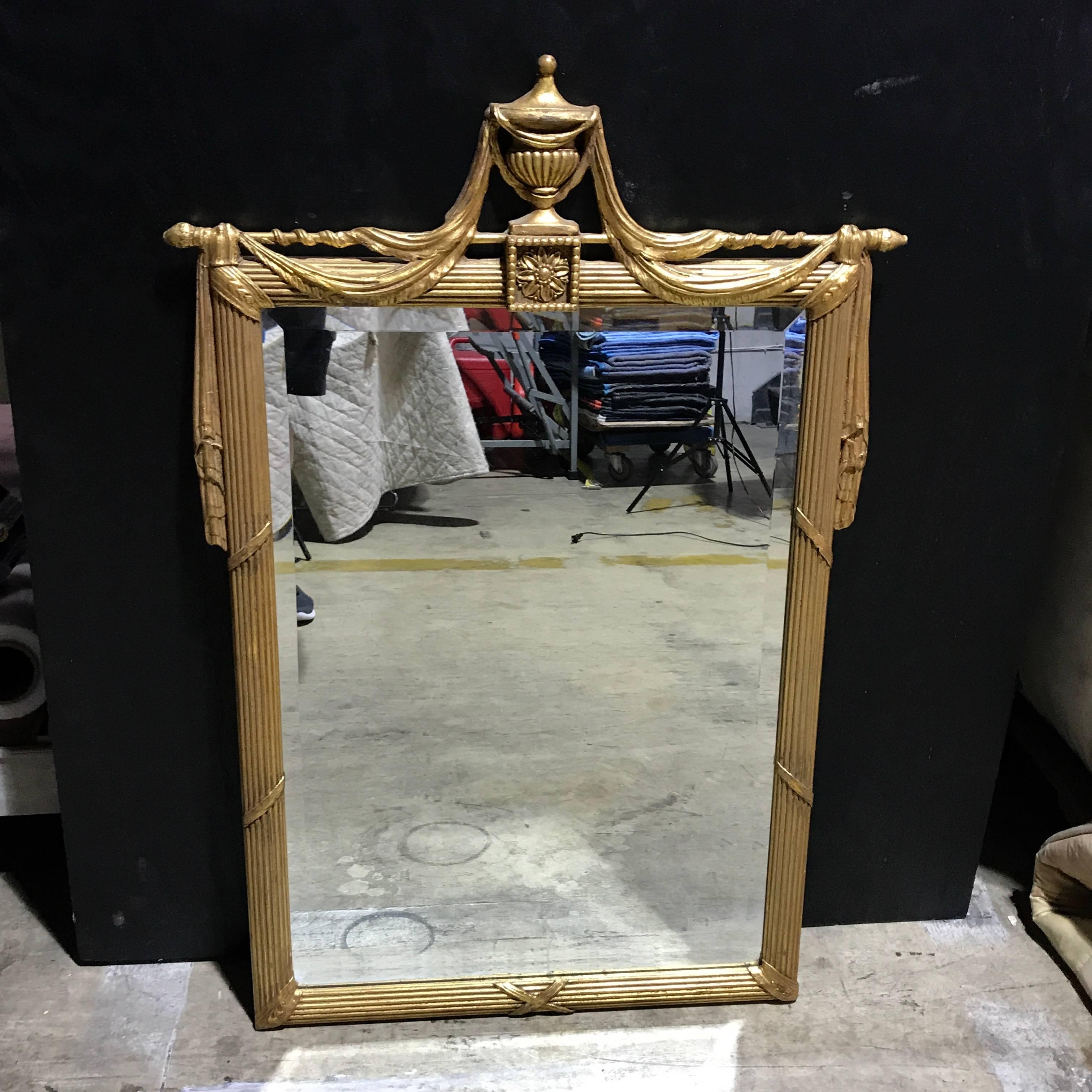 Giltwood Neoclassical Draped Mirror In Excellent Condition In West Palm Beach, FL