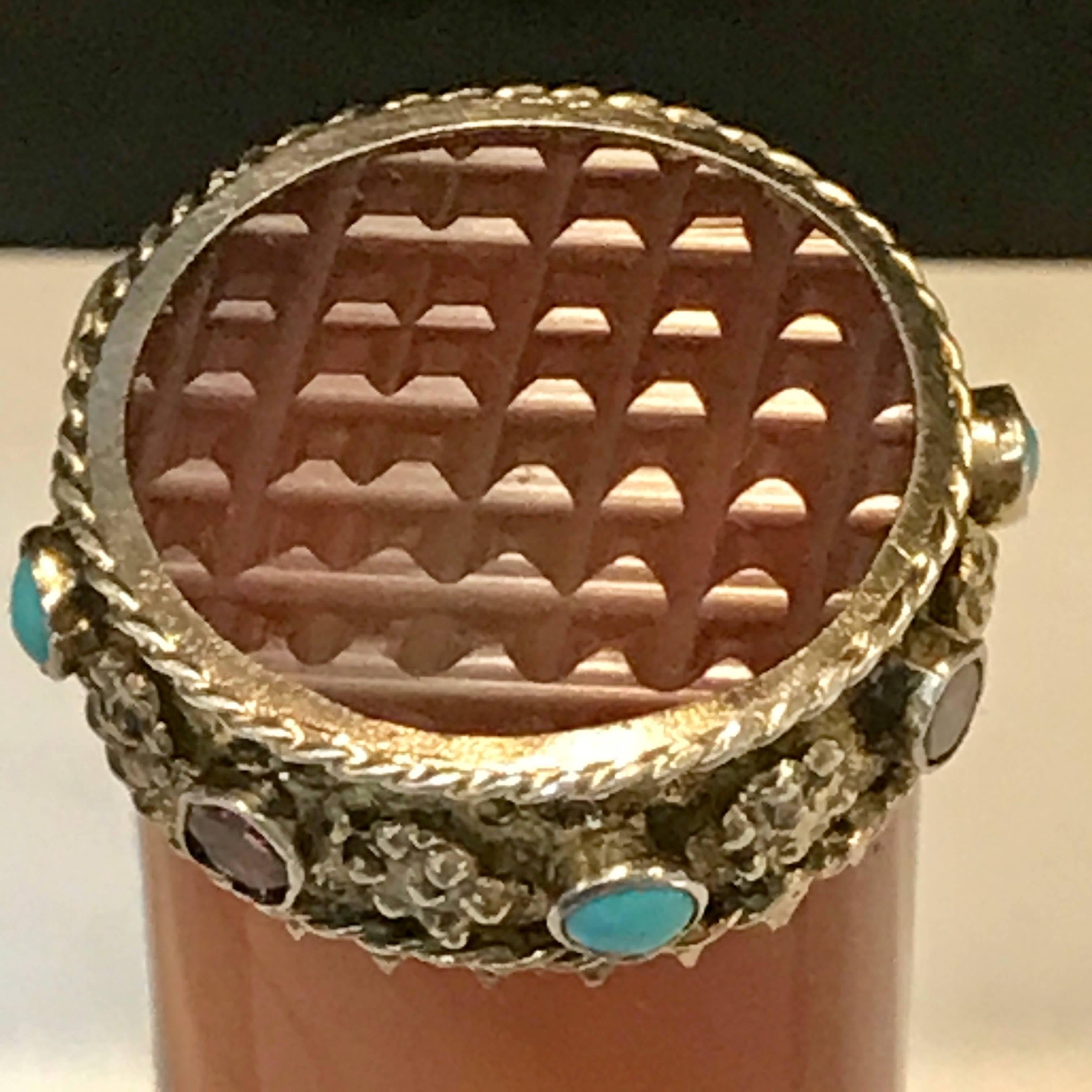 French Carved Agate, Silver and Jeweled Vesta or Match Safe 5