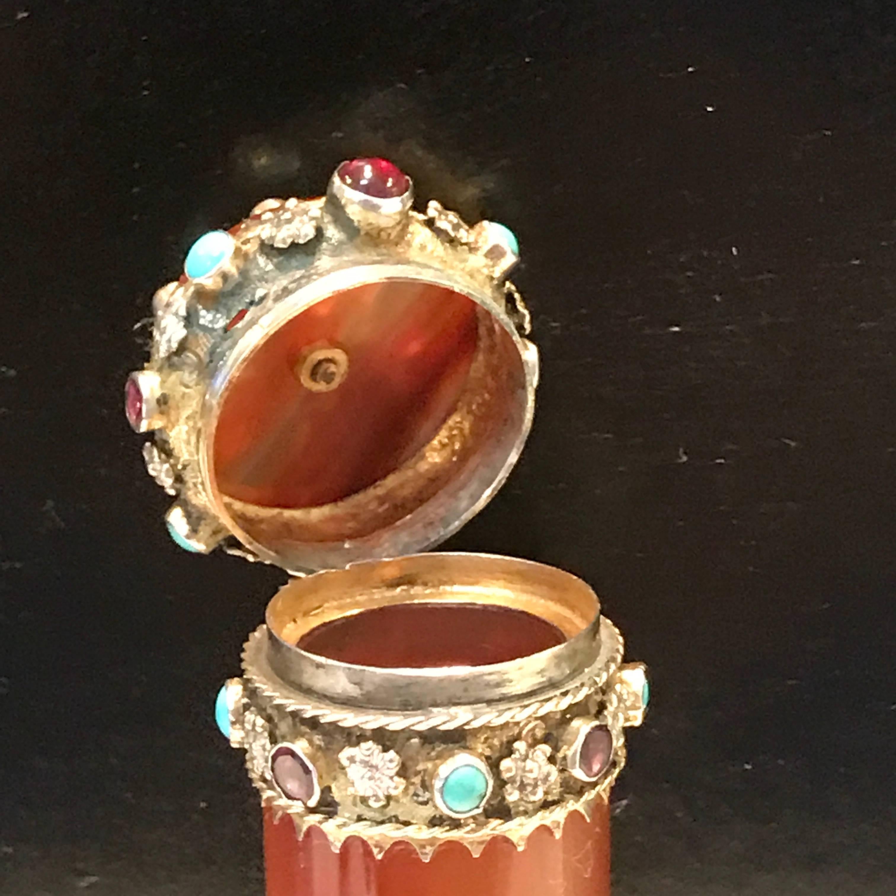 French Carved Agate, Silver and Jeweled Vesta or Match Safe 2