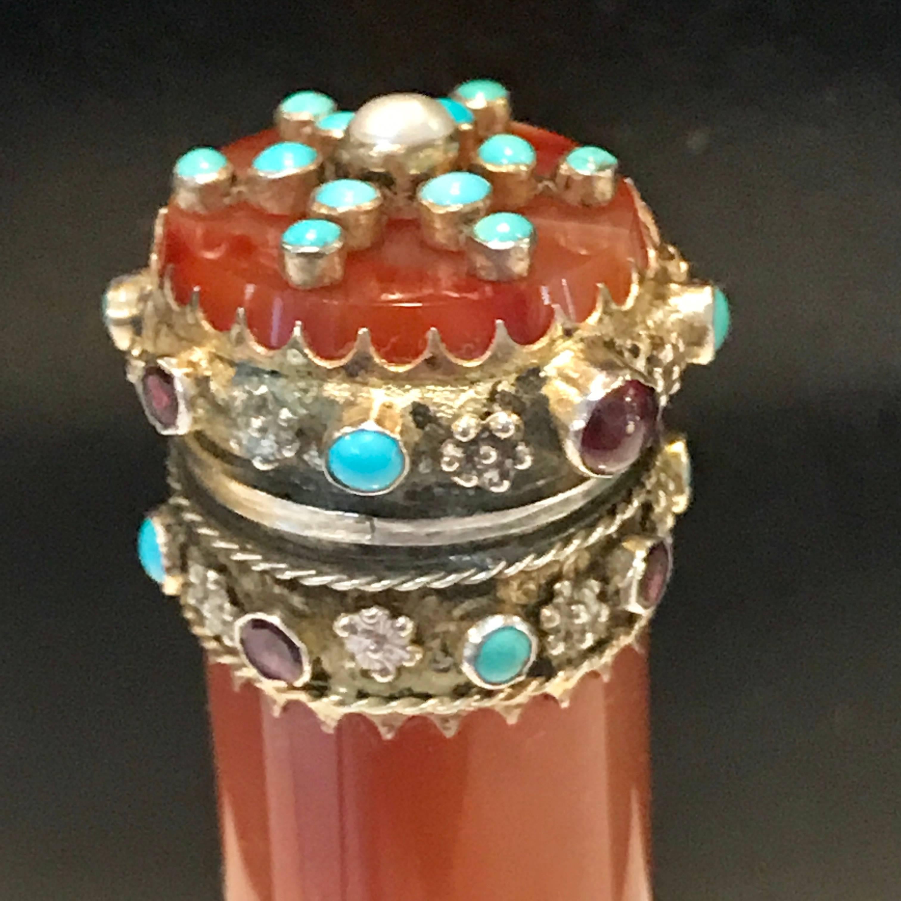 French Carved Agate, Silver and Jeweled Vesta or Match Safe In Excellent Condition In West Palm Beach, FL