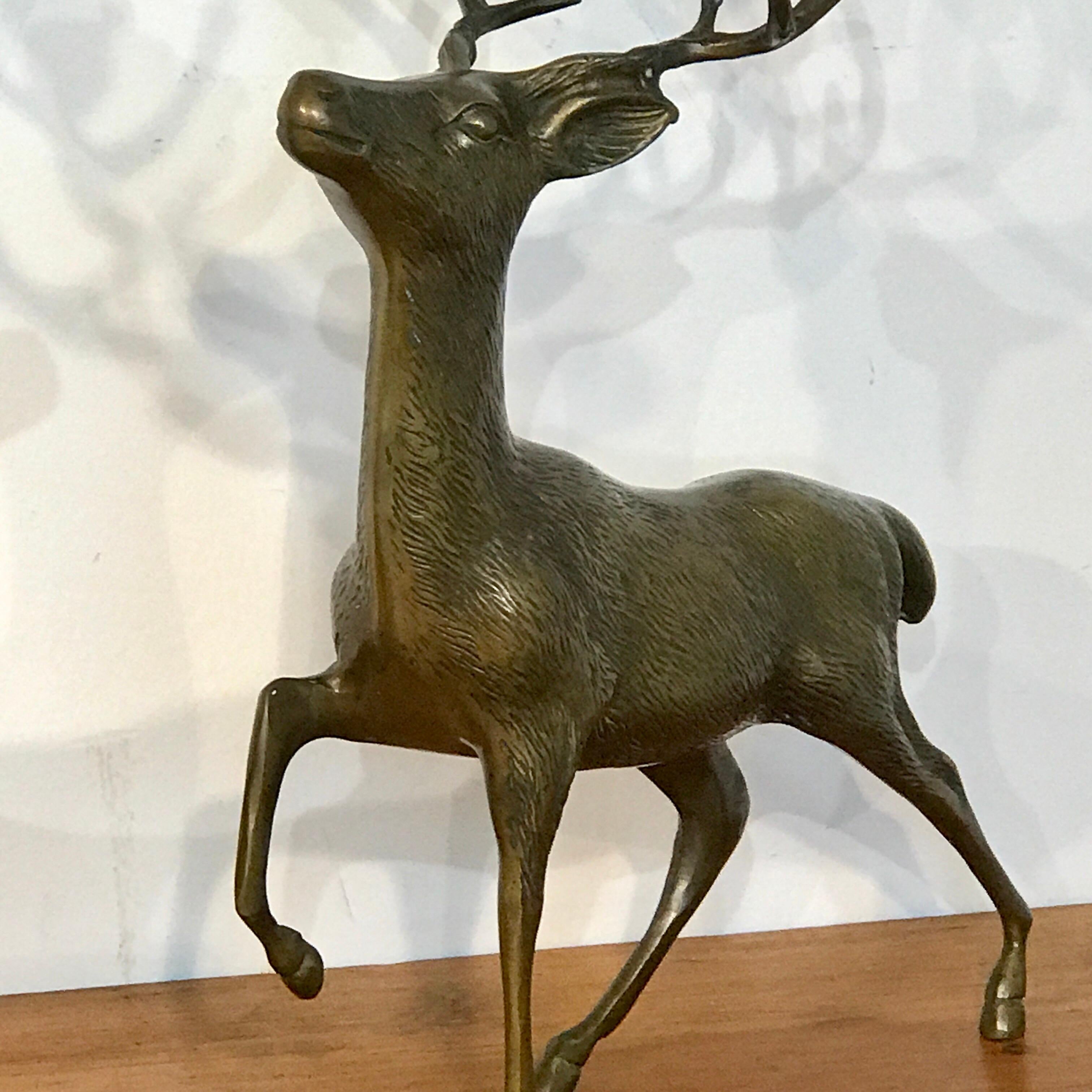 Pair of Midcentury Bronze Standing Deer Candelabra by Sarreid In Good Condition In West Palm Beach, FL