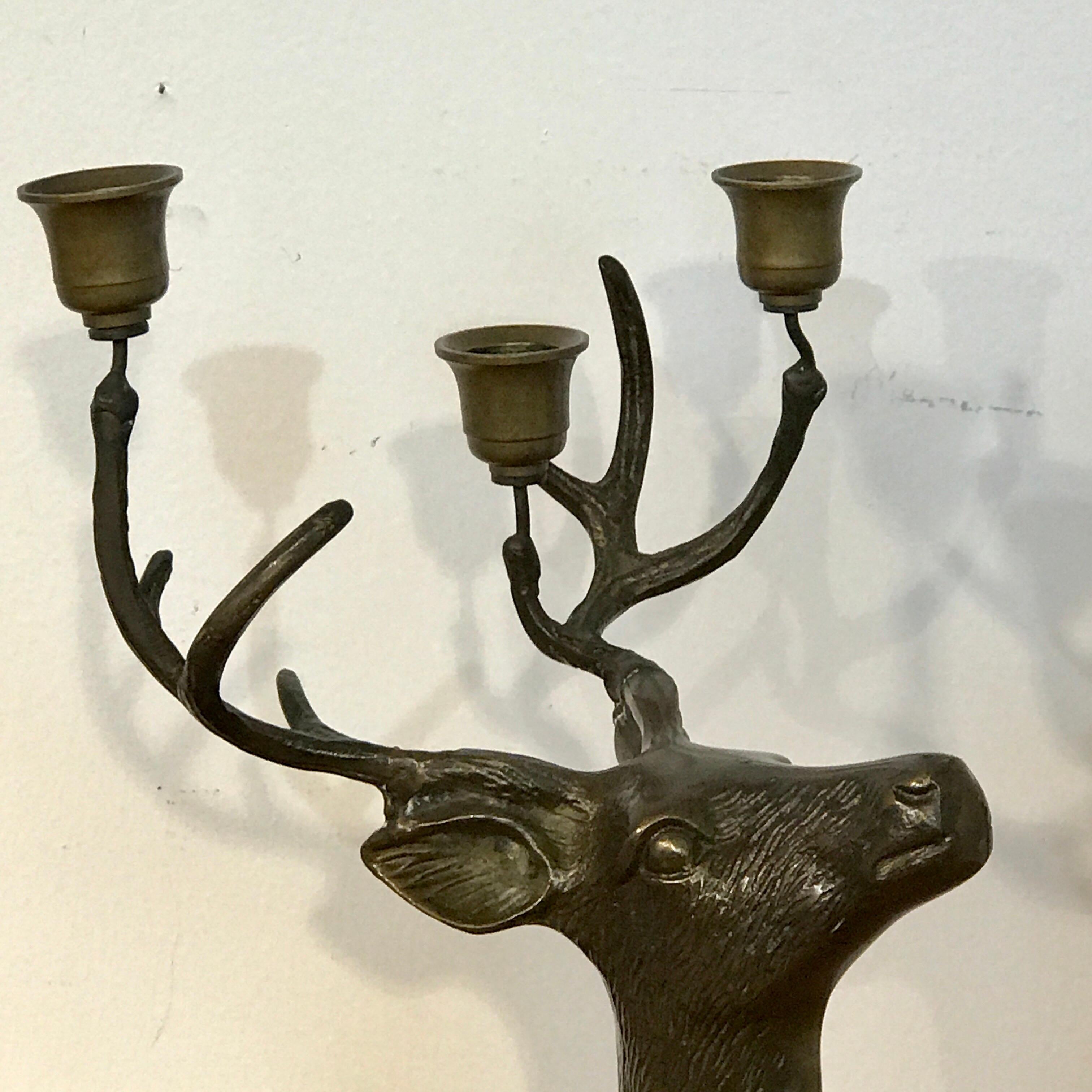 Pair of Midcentury Bronze Standing Deer Candelabra by Sarreid 3