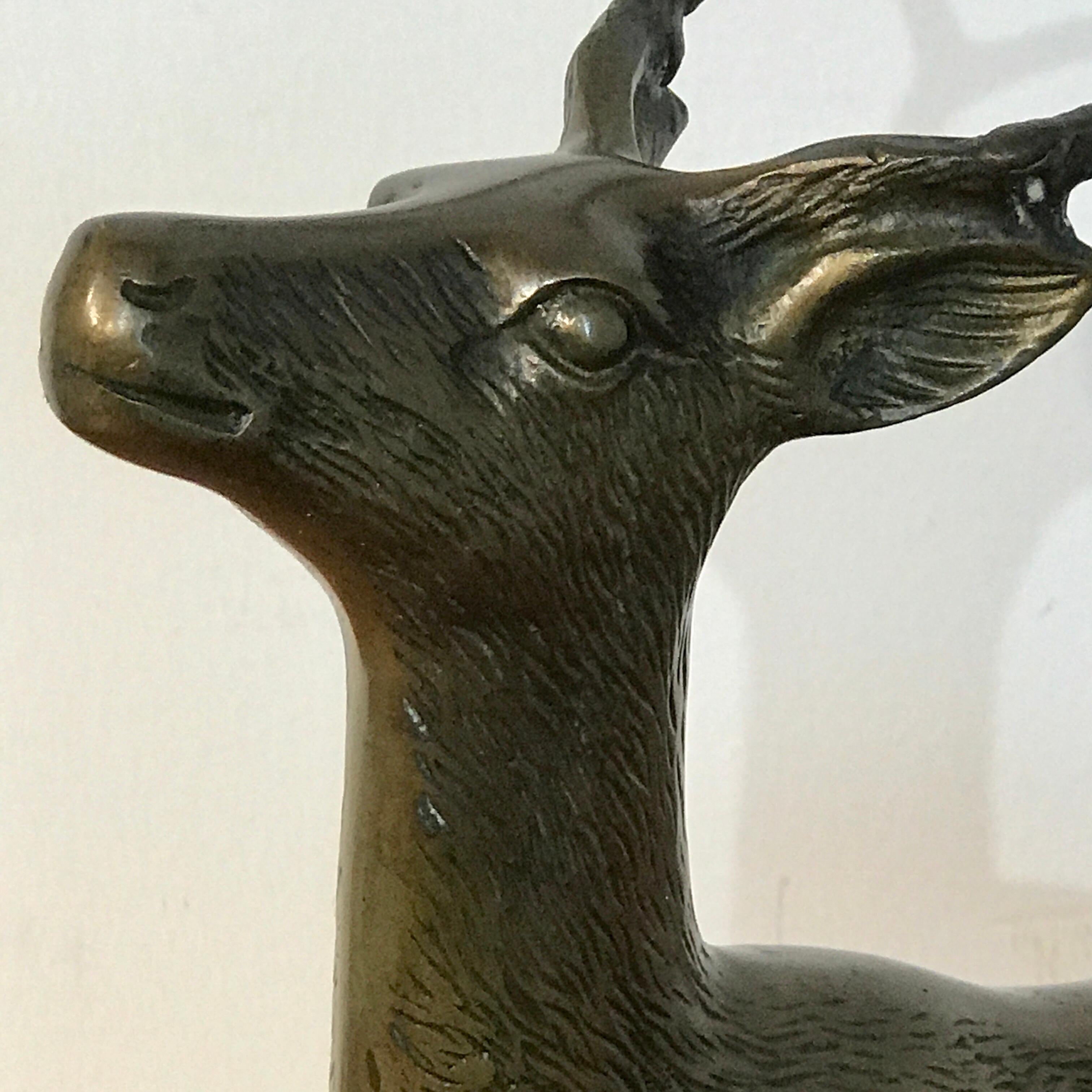 Pair of Midcentury Bronze Standing Deer Candelabra by Sarreid 2