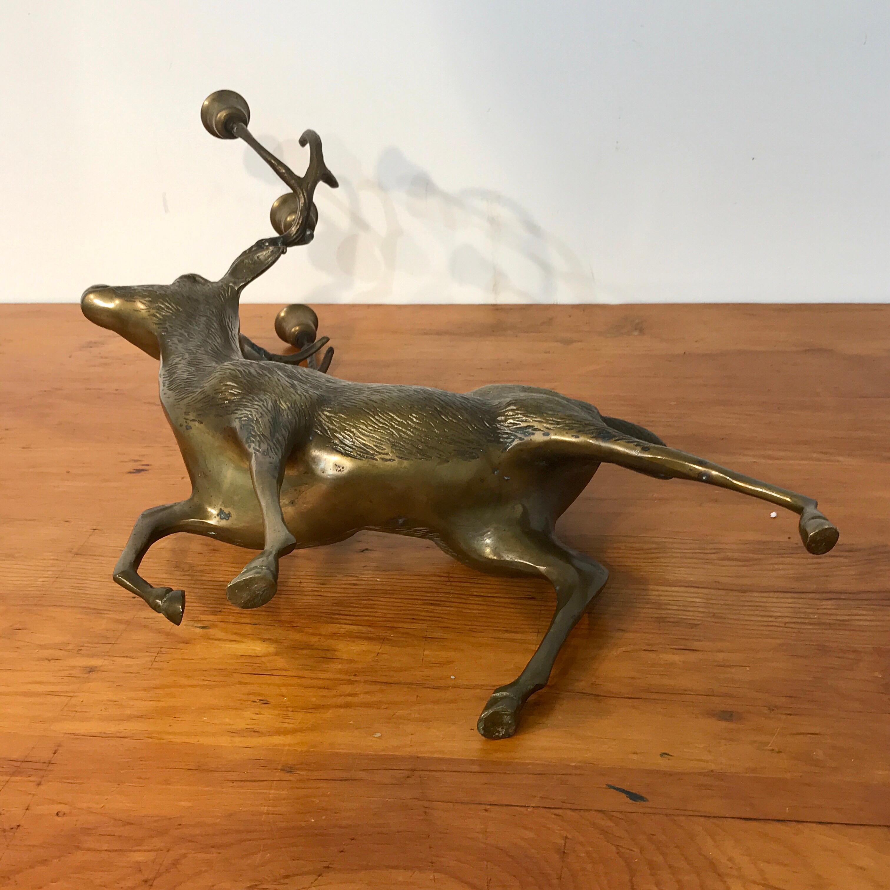 Pair of Midcentury Bronze Standing Deer Candelabra by Sarreid 6