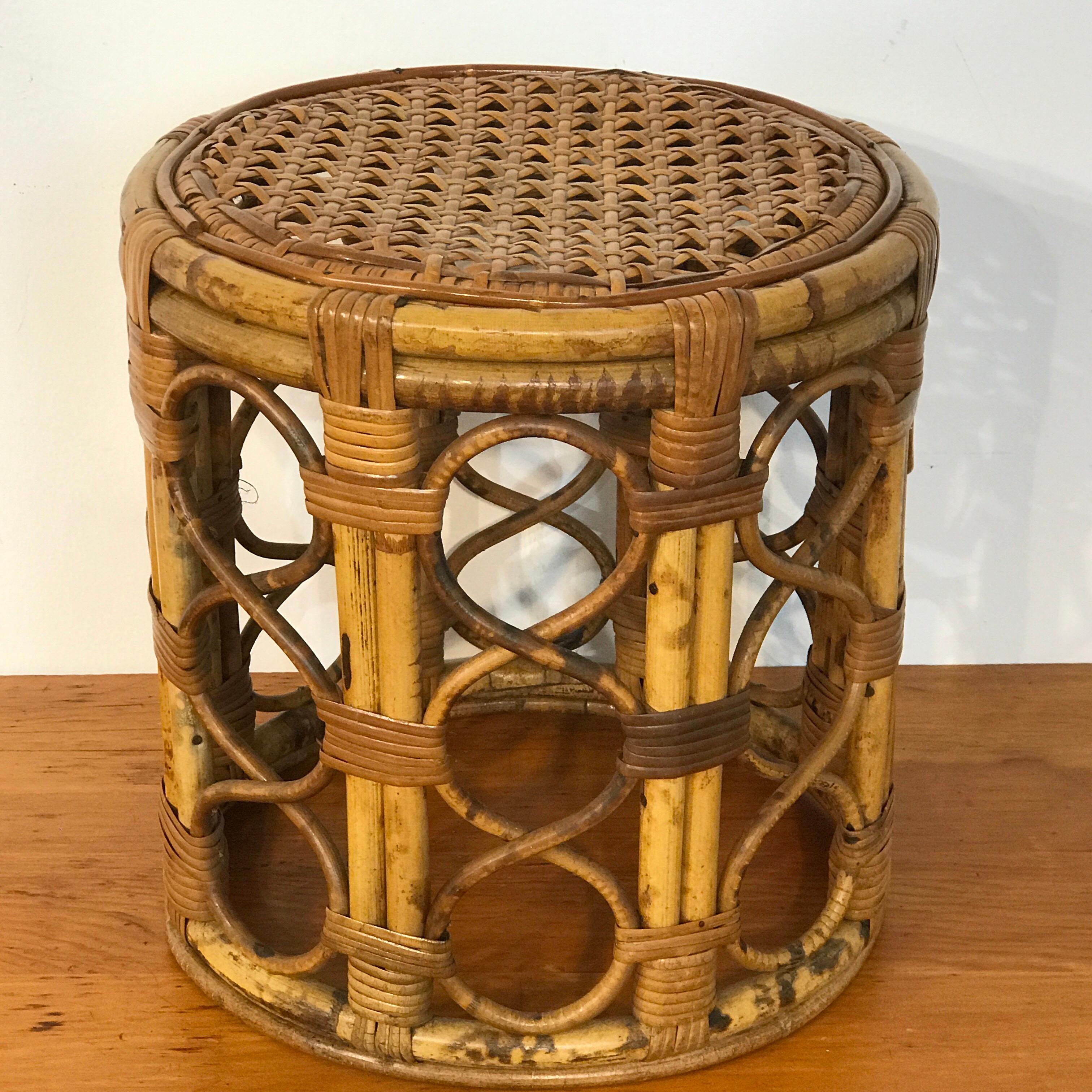 Set of Three Graduating/ Nesting Bamboo, Rattan and Reed Nesting Side Tables 1