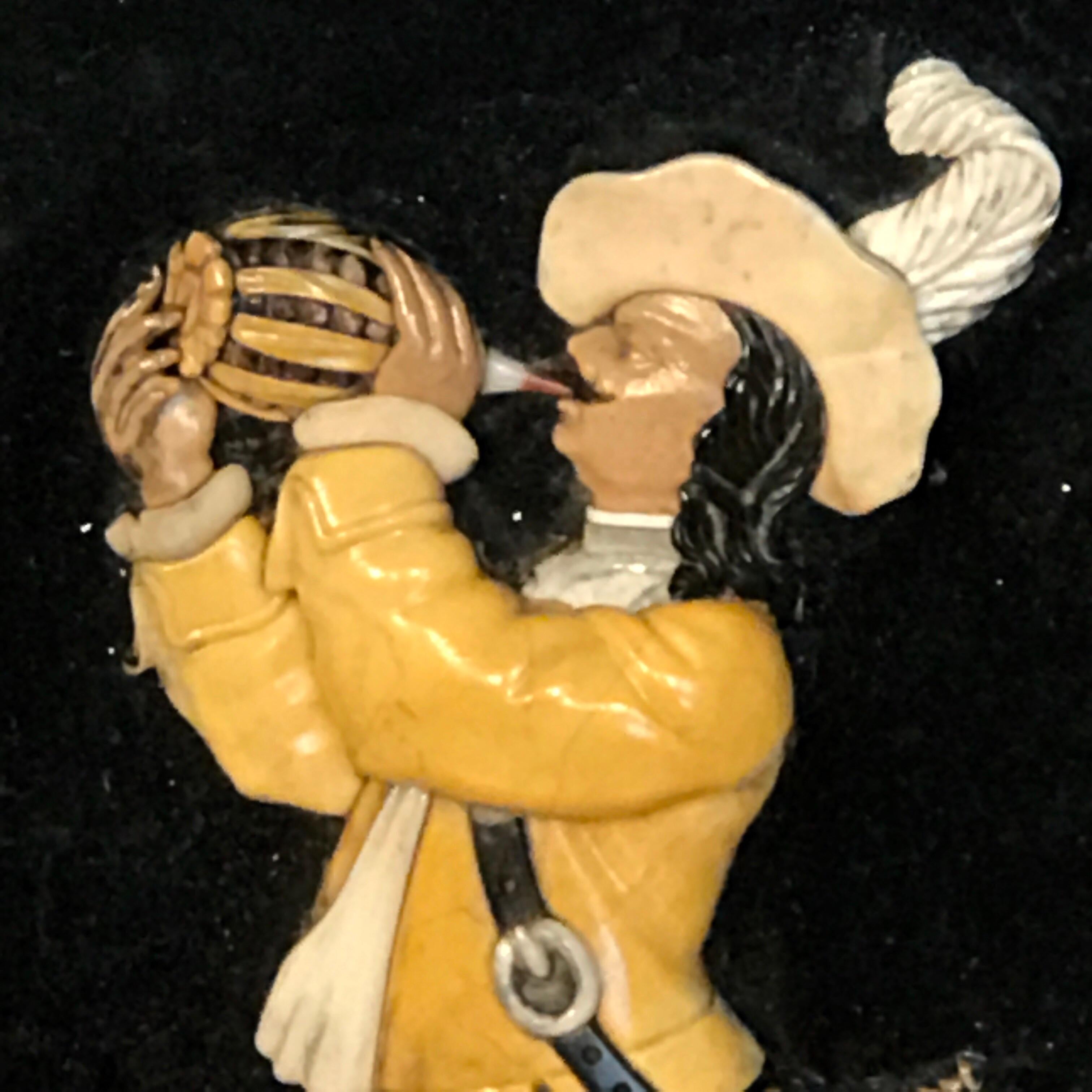 Carved Antique Florentine Raised Pietra Dura Plaque of a Drinking Cavalier After Vinea For Sale