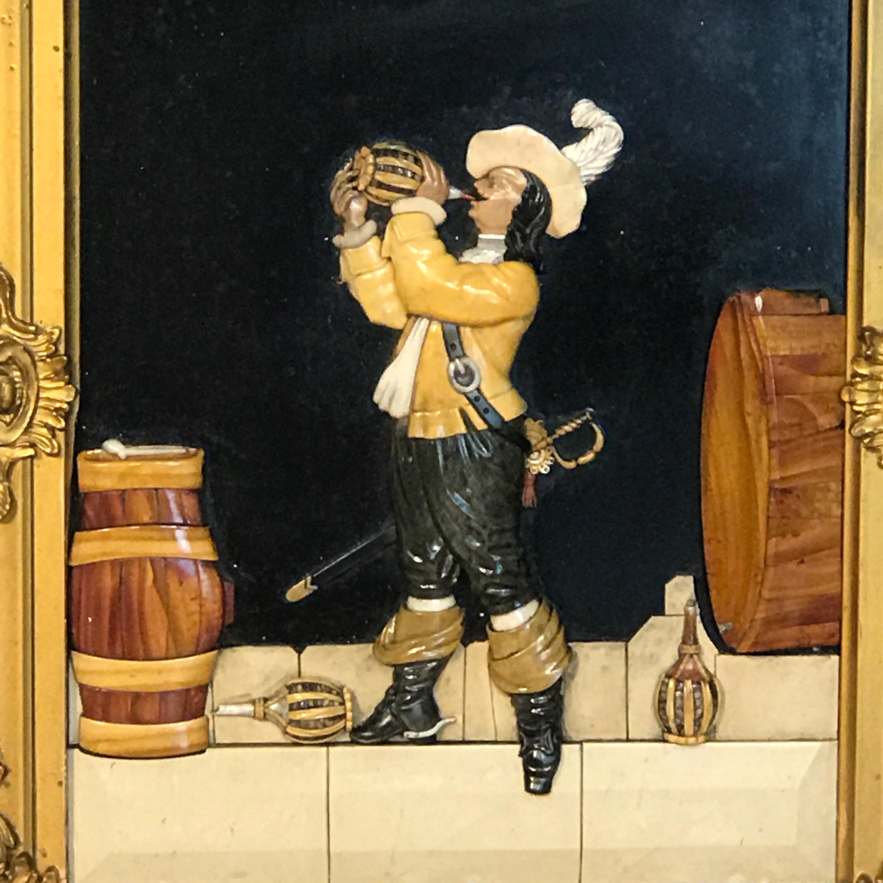 Apogée victorien Antiquité Florentine Plaque en Pietra Dura en relief d'un Cavalier buvant après Vinea en vente