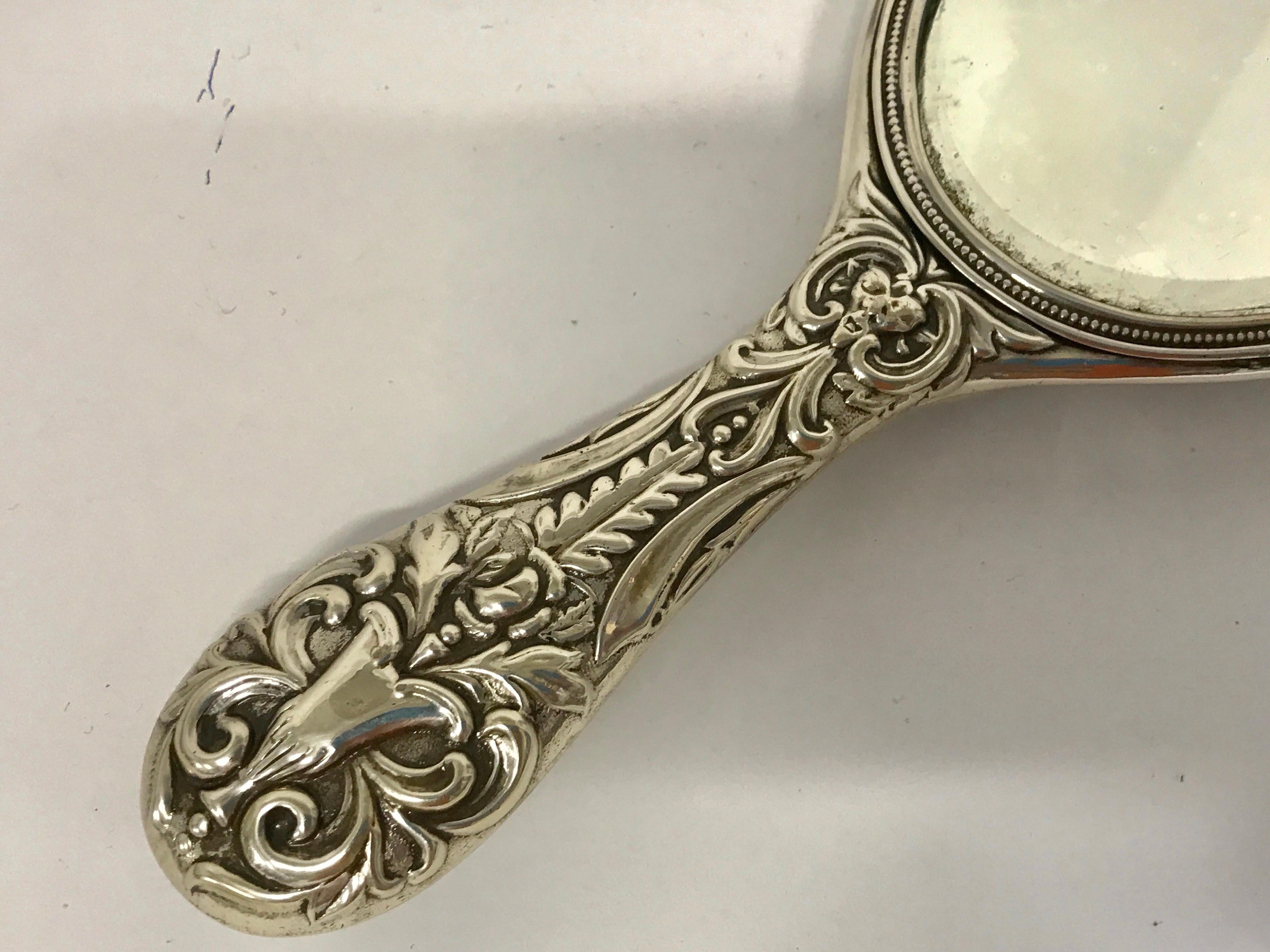 English Sterling Hand Mirror, Birmingham, 1899 For Sale 6