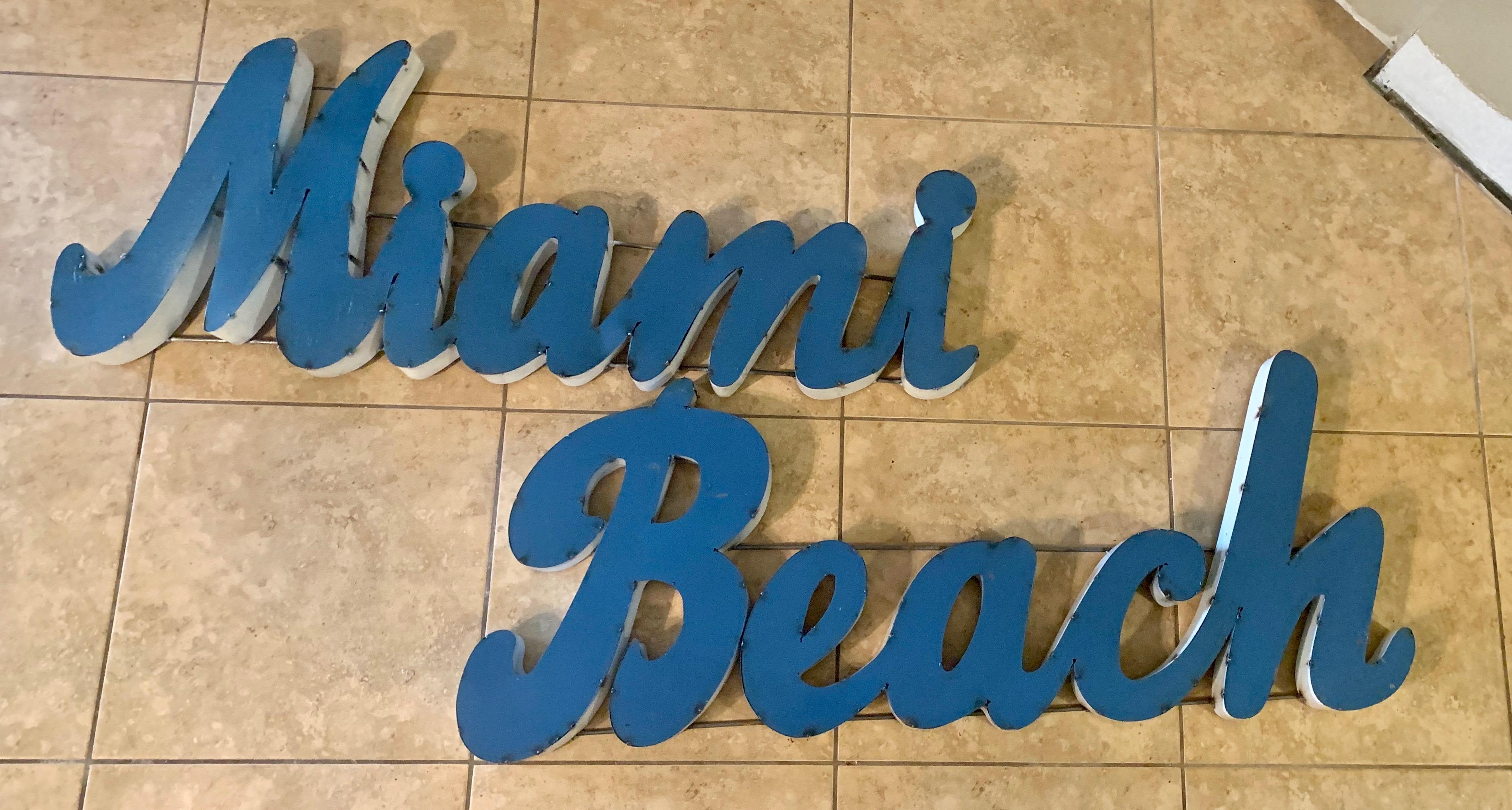 20th Century Large Vintage 'Miami Beach' Enamelled Metal Sign