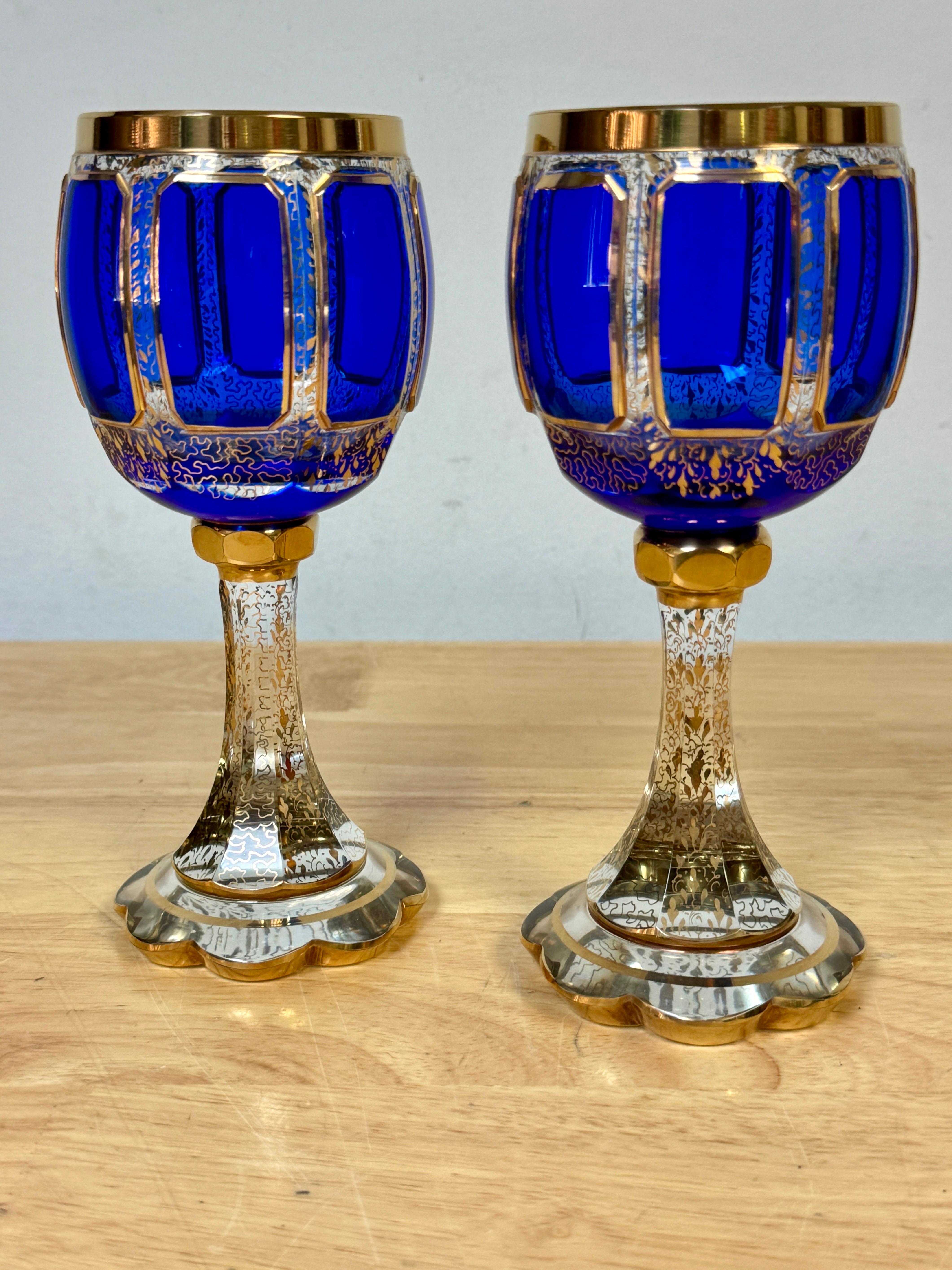 Dieci calici Moser con pannello in cobalto smaltato d'oro, anni '30 ca. in vendita 8