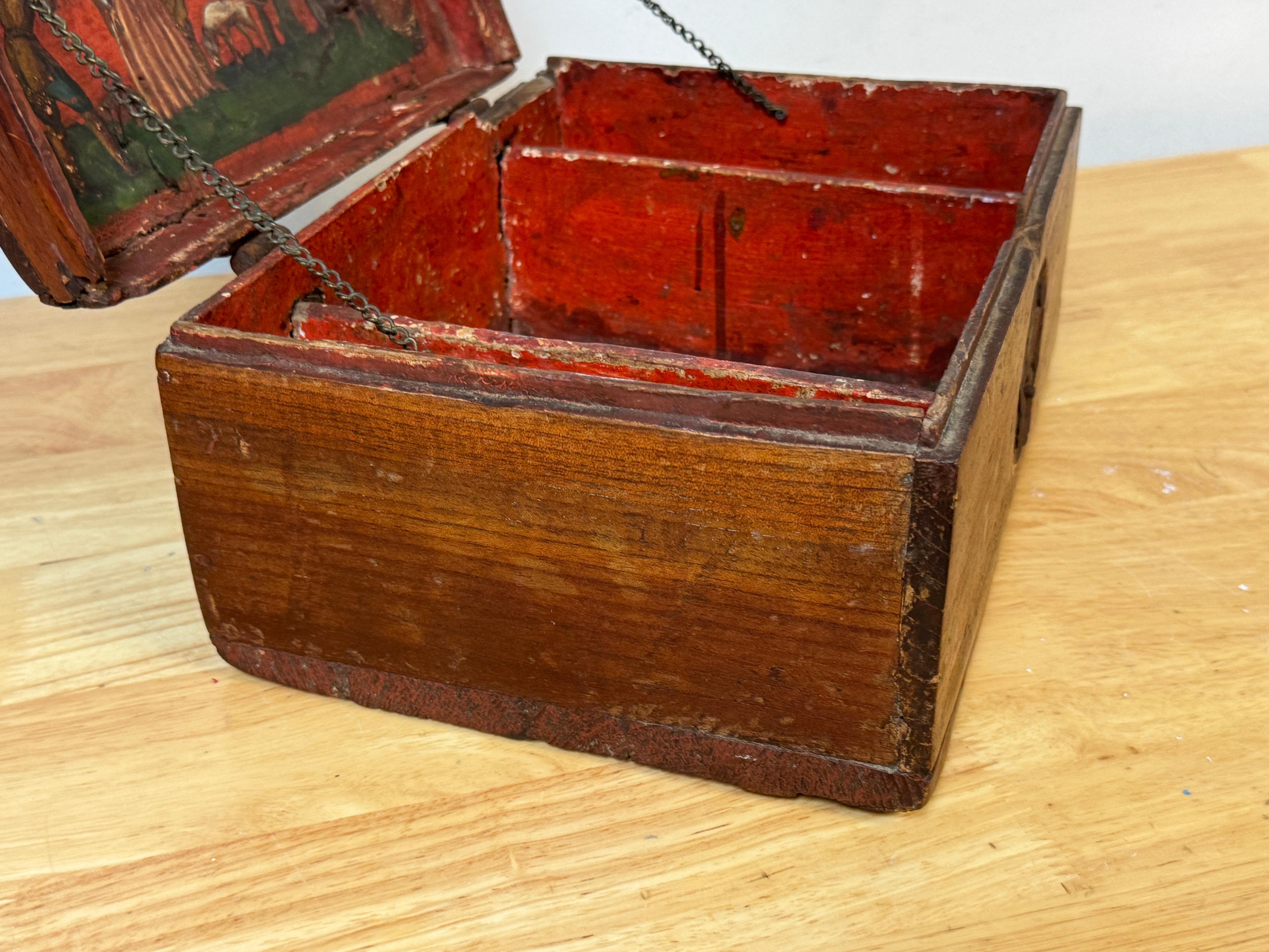 18th Century Dutch Walnut & Iron Polychromed Domed Table Box For Sale 6