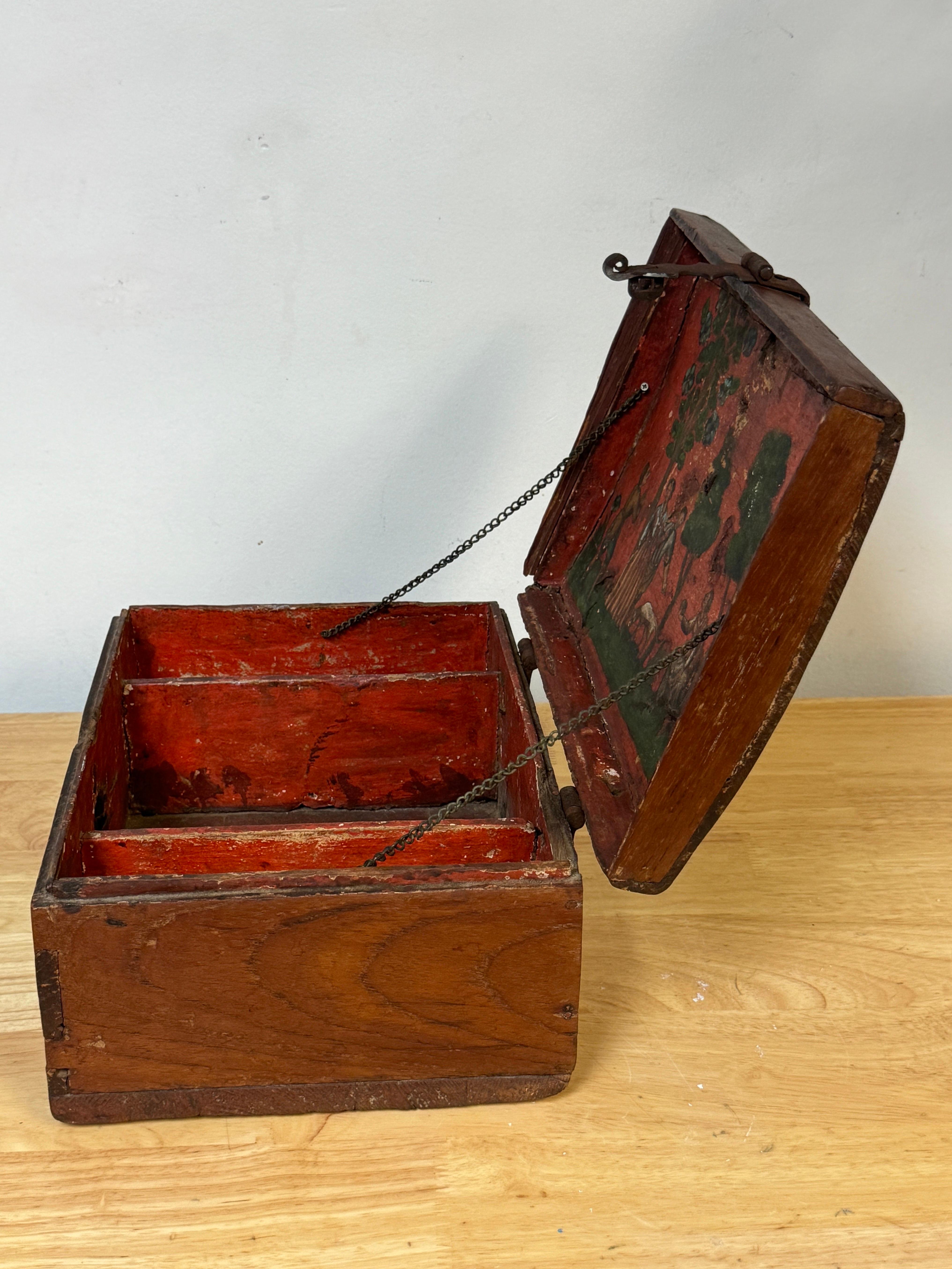 18th Century Dutch Walnut & Iron Polychromed Domed Table Box For Sale 7