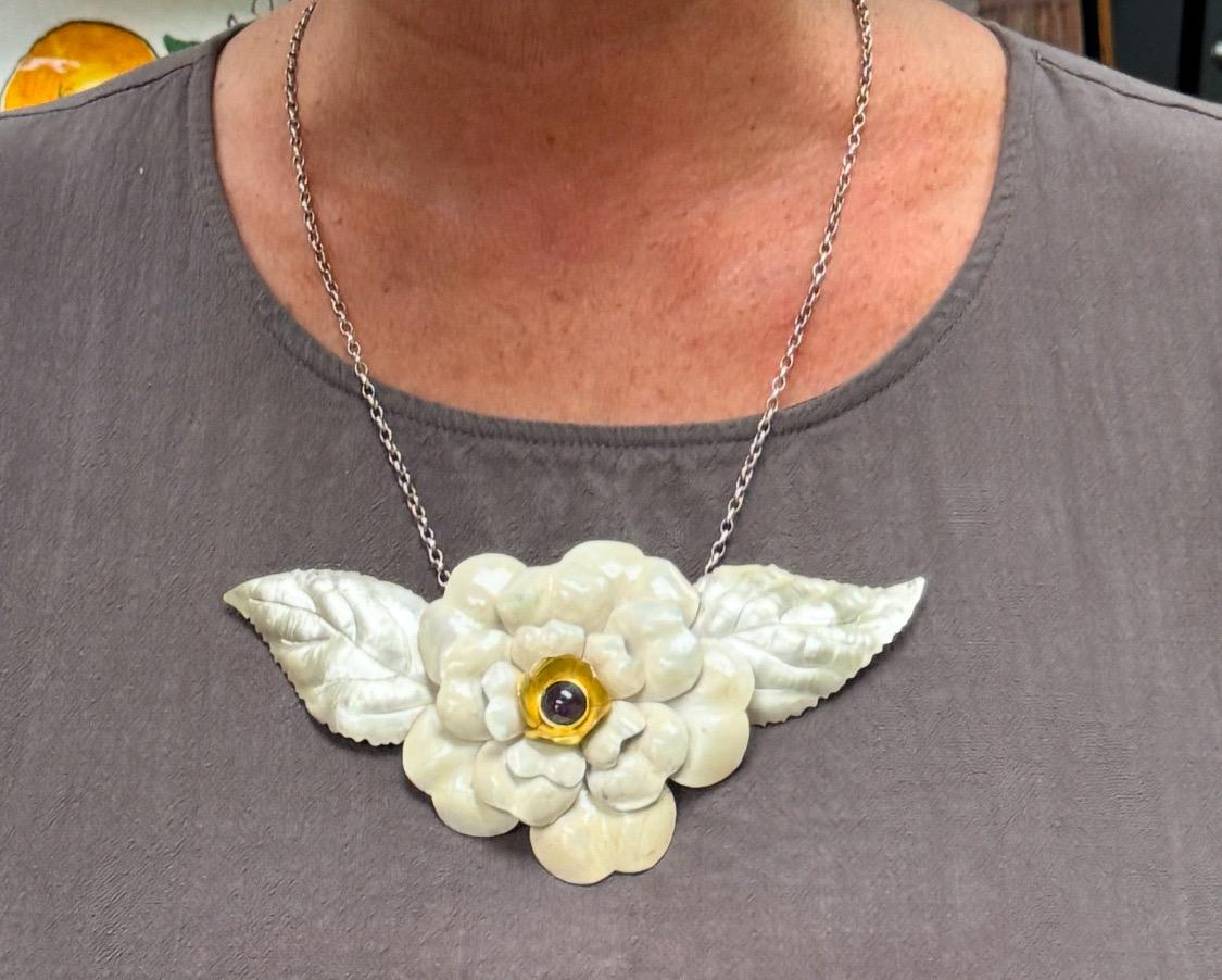 English Sterling & Enamel Flower Necklace, London, 1978 For Sale 2
