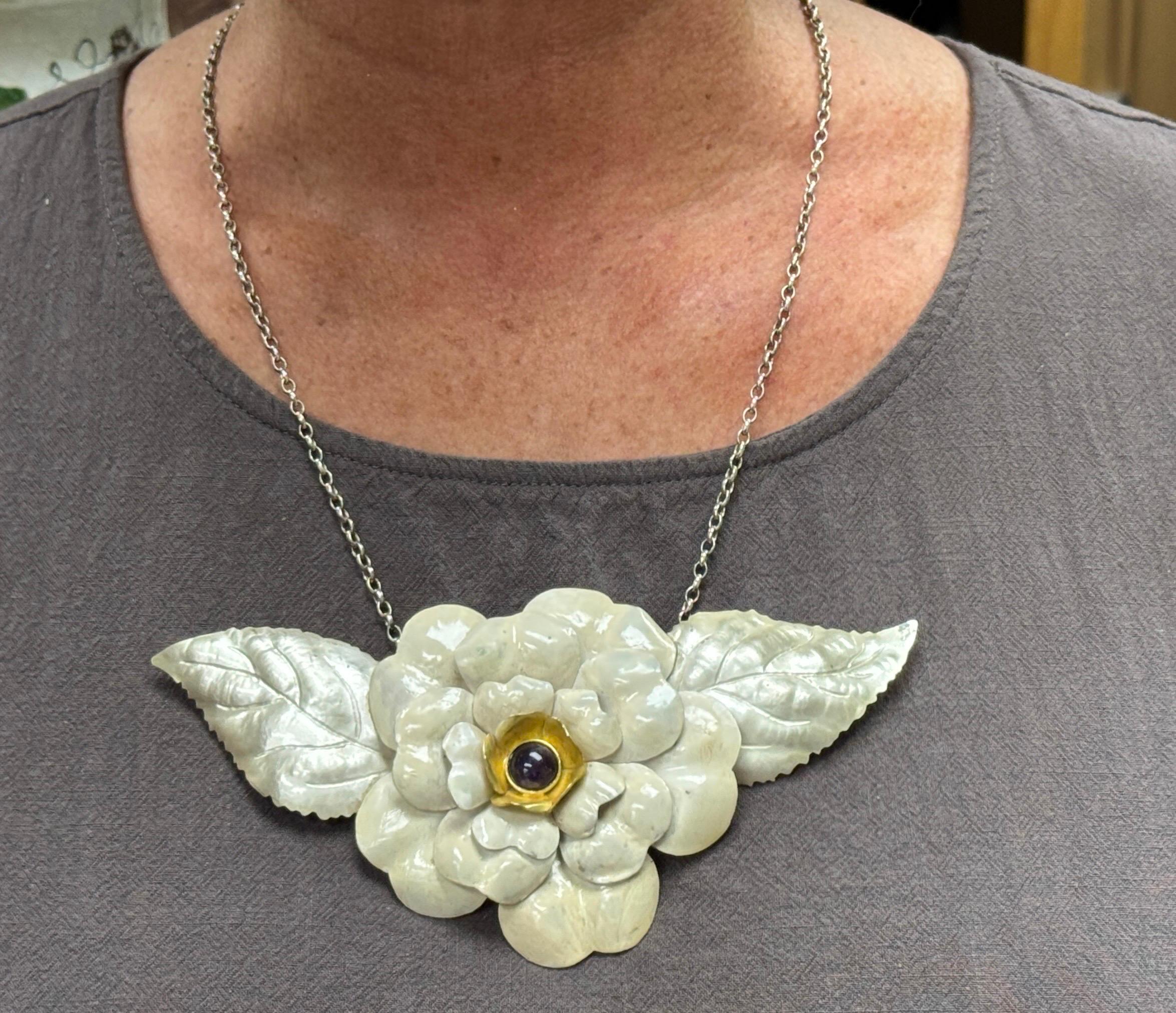 English Sterling & Enamel Flower Necklace, London, 1978 For Sale 1