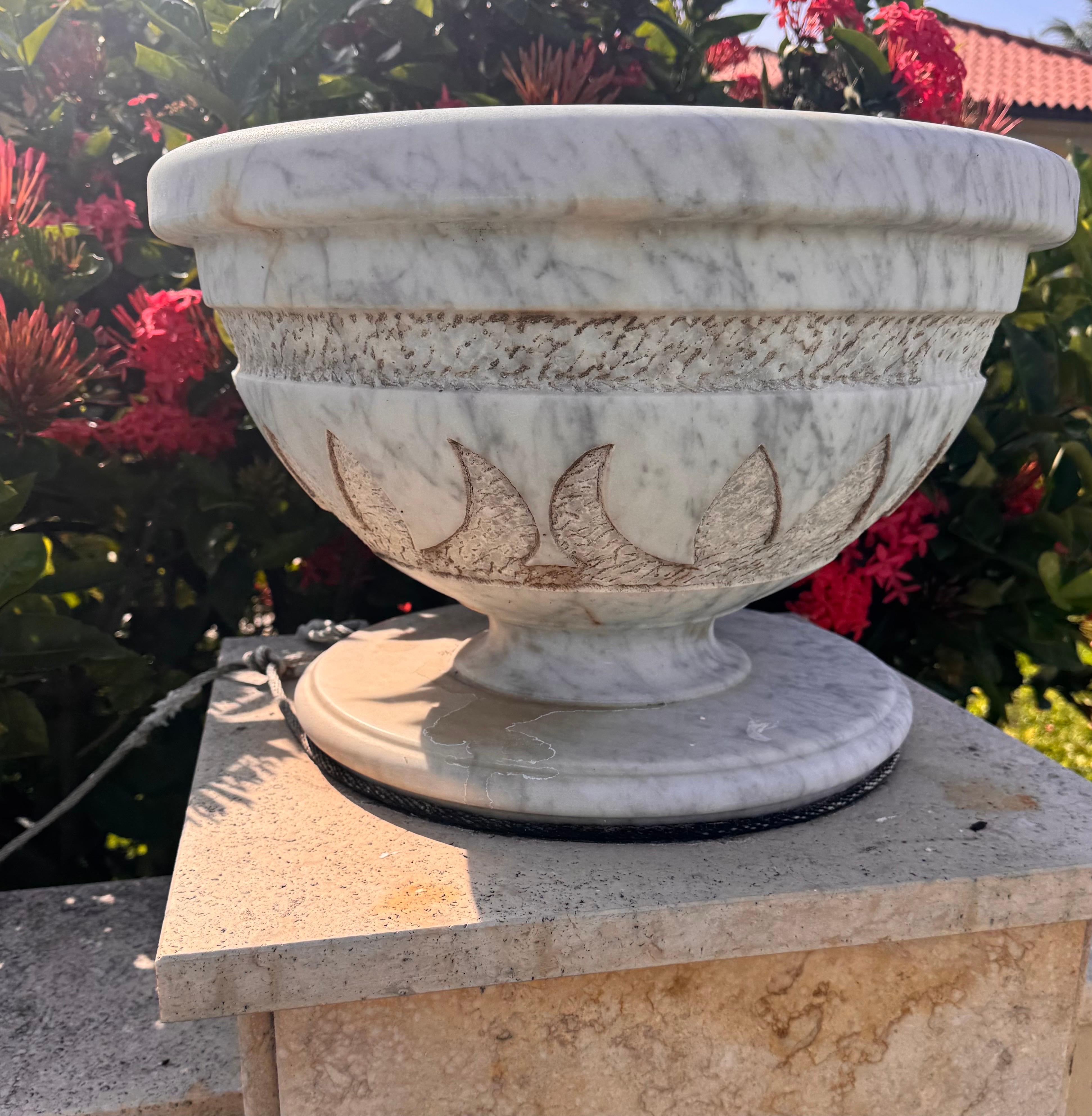 Pair of Italian Carved Marble Neoclassical Urns with Lotus Motif, Four Available im Angebot 10