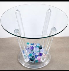 Will Grant Post-Modern Lucite Table with Stacked Color Cubes & Beveled Glass
