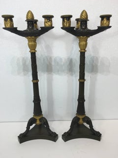 Pair of French Empire Bronze Candelabra