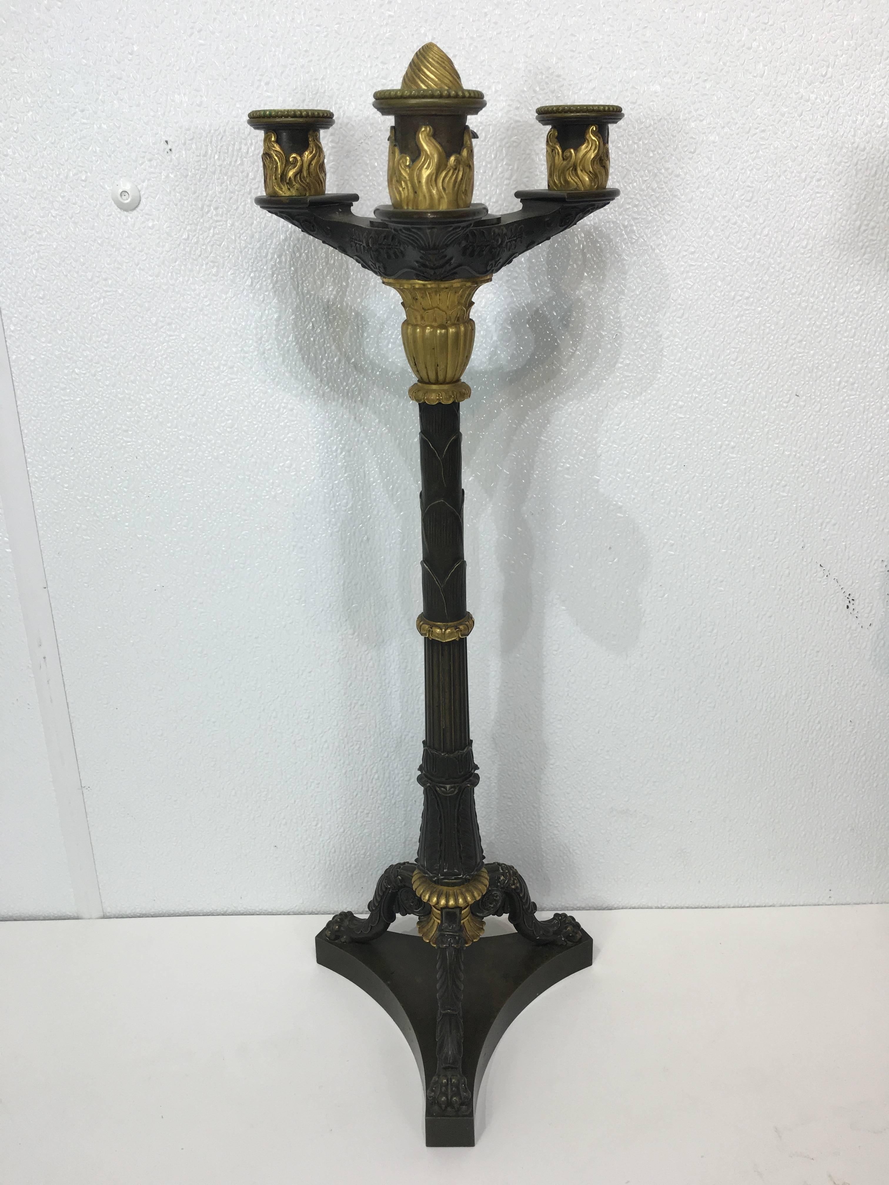 Gilt Pair of French Empire Bronze Candelabra For Sale