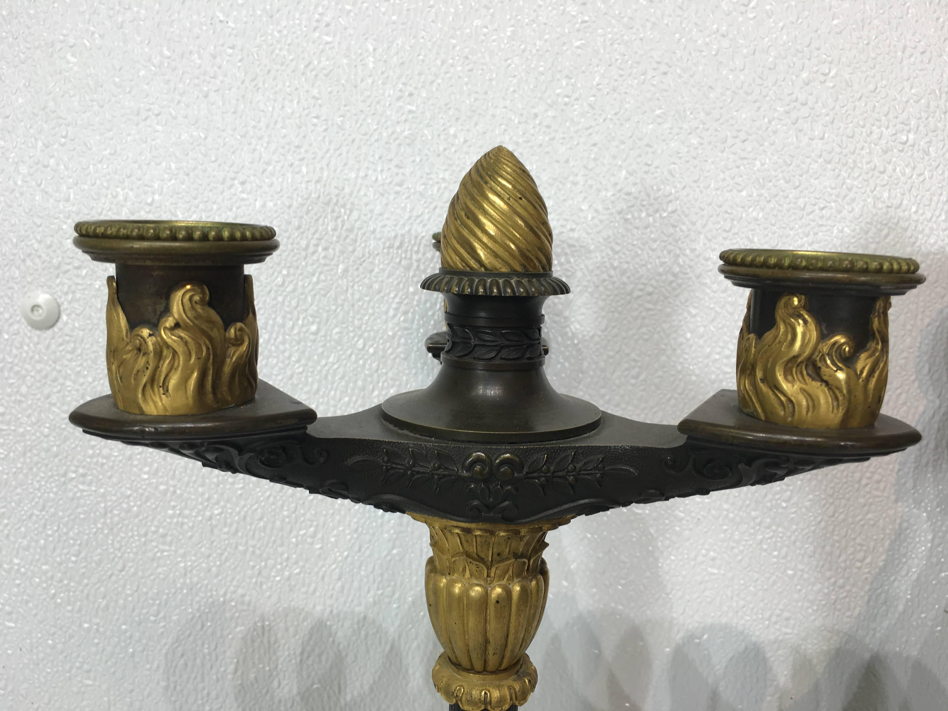 Pair of French Empire Bronze Candelabra In Good Condition For Sale In West Palm Beach, FL
