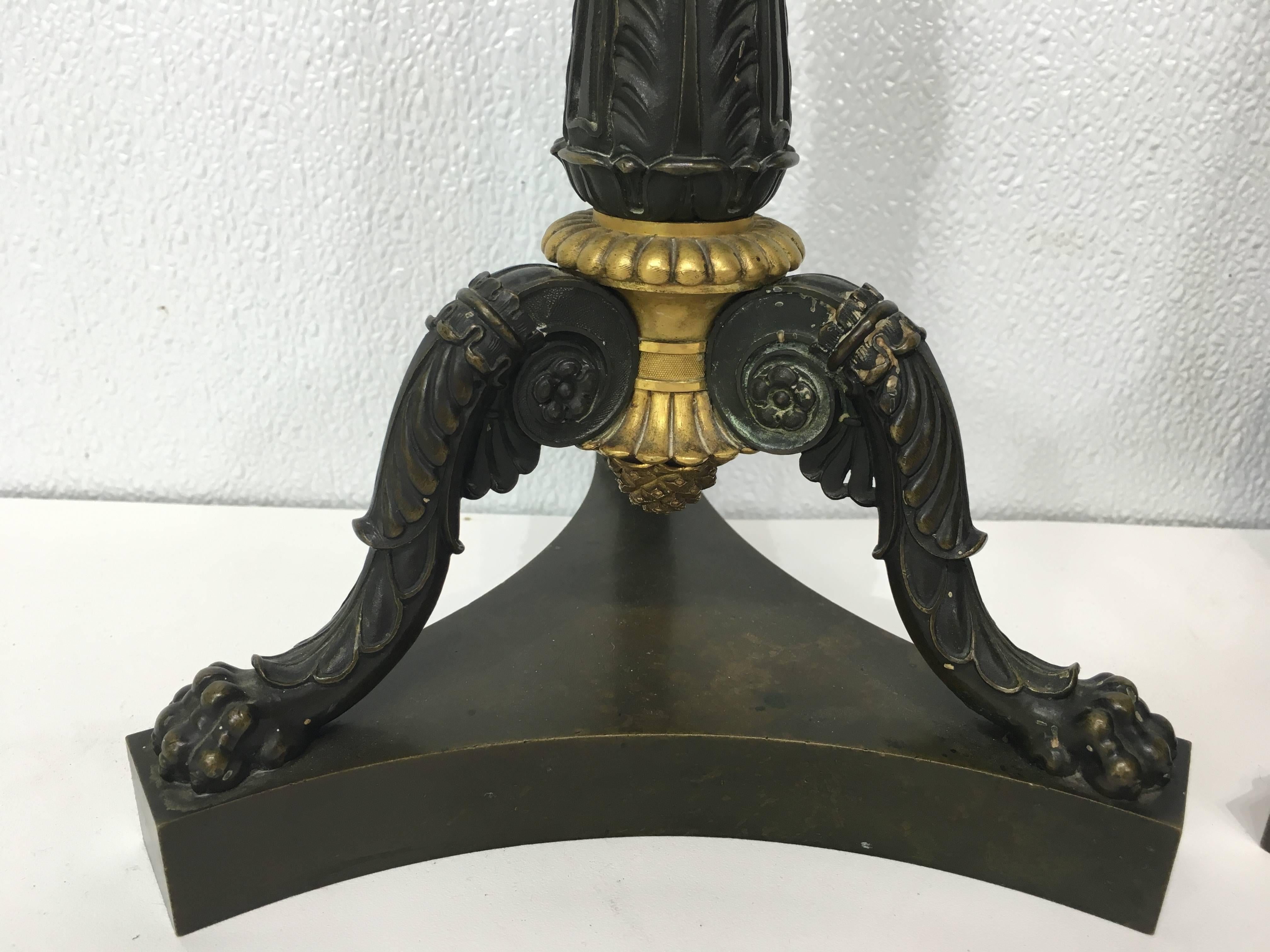 Pair of French Empire Bronze Candelabra For Sale 1