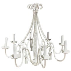 Iron Rope and Tassel Motif Eight-Light Chandelier in White