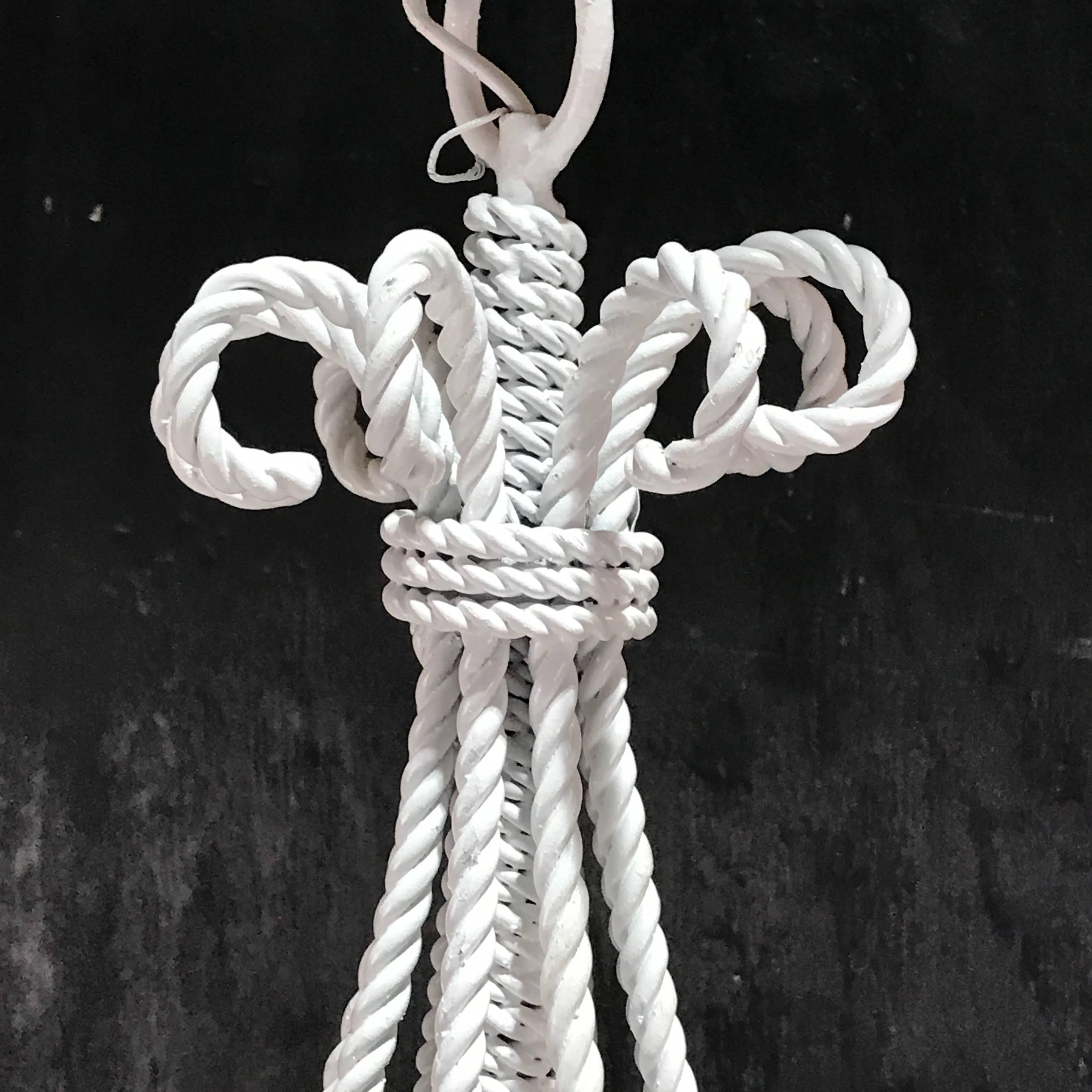 Italian Iron Rope and Tassel Motif Eight-Light Chandelier in White