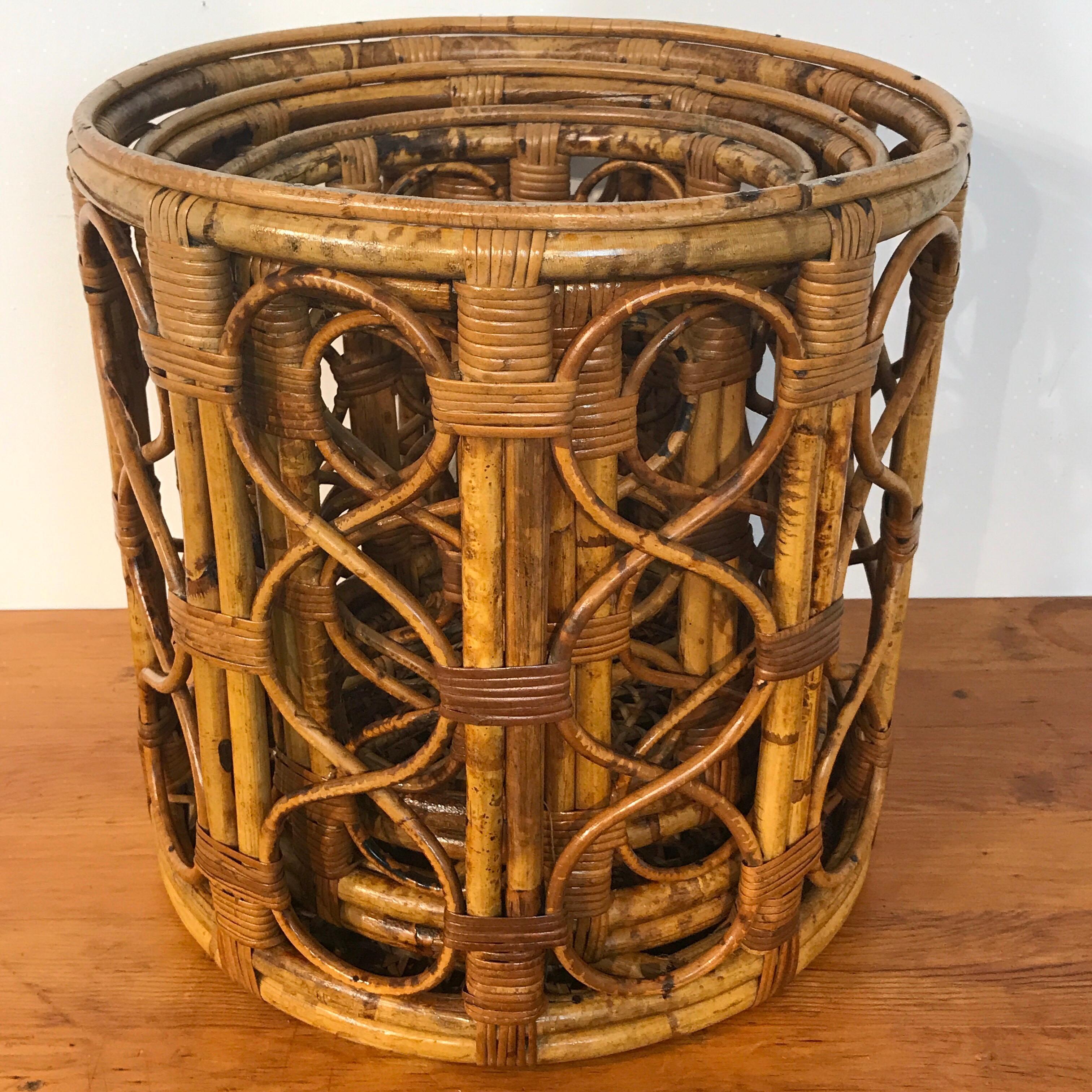 Set of Three Graduating/ Nesting Bamboo, Rattan and Reed Nesting Side Tables 7