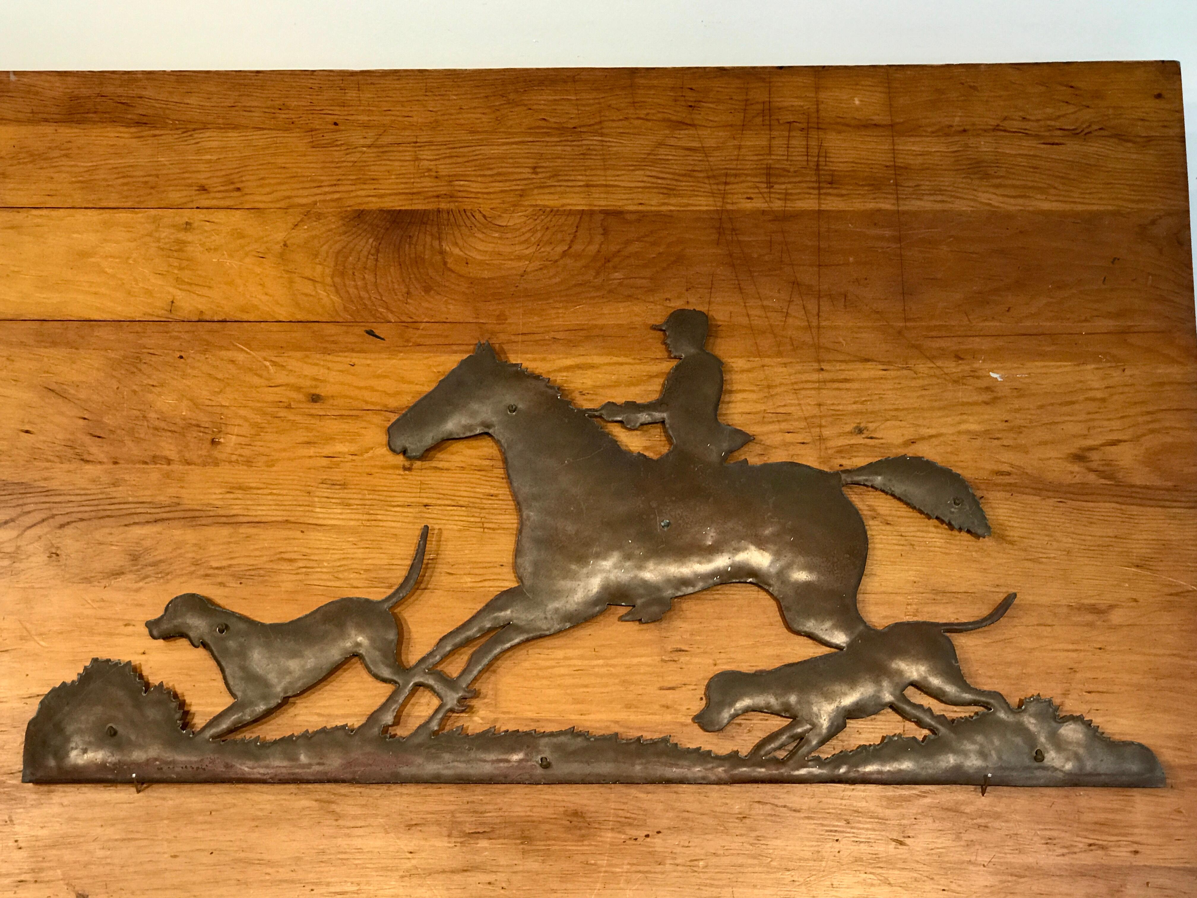 Six Copper Fox Hunt Motif Wall Sculptures in the Style of Wilhelm Hunt Diederich In Good Condition In West Palm Beach, FL