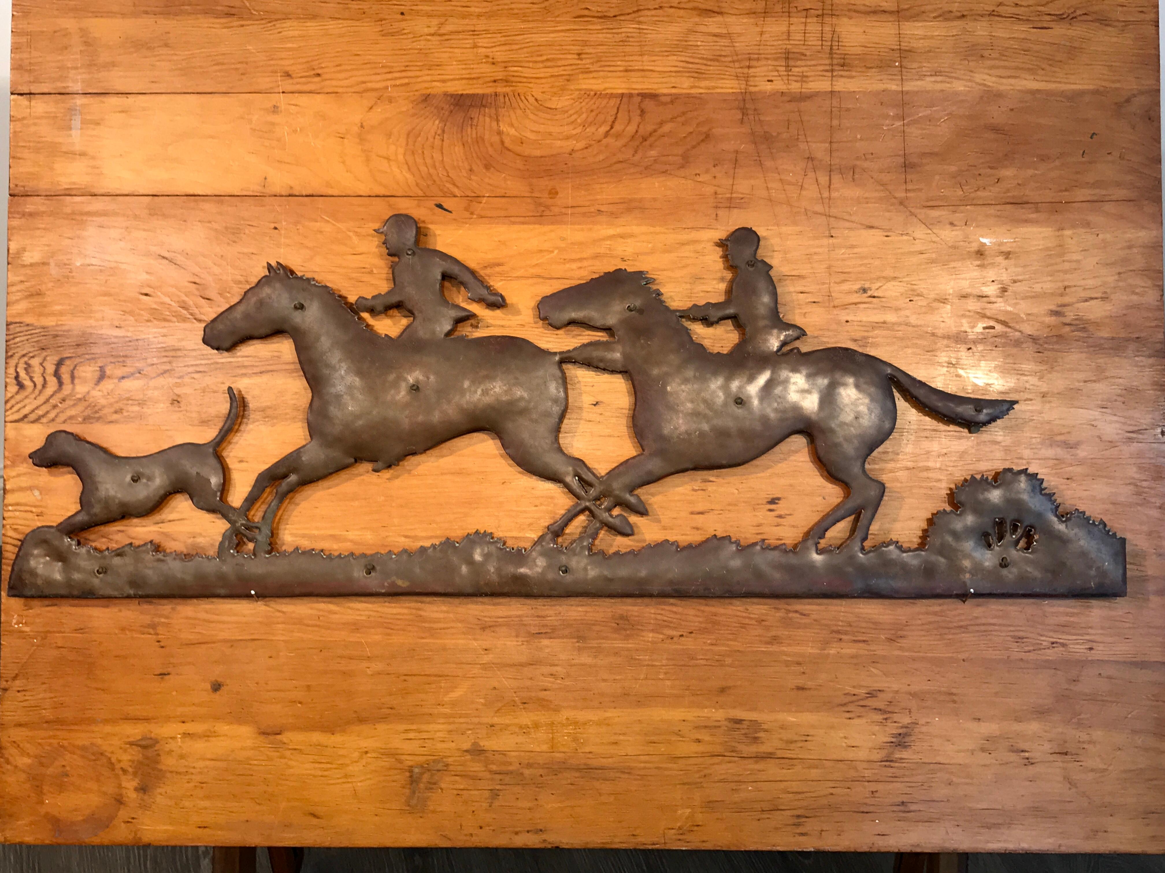Six Copper Fox Hunt Motif Wall Sculptures in the Style of Wilhelm Hunt Diederich 4