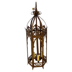 Large Patinated Gothic Style Hexagonal Lantern, Rewired, Second Available