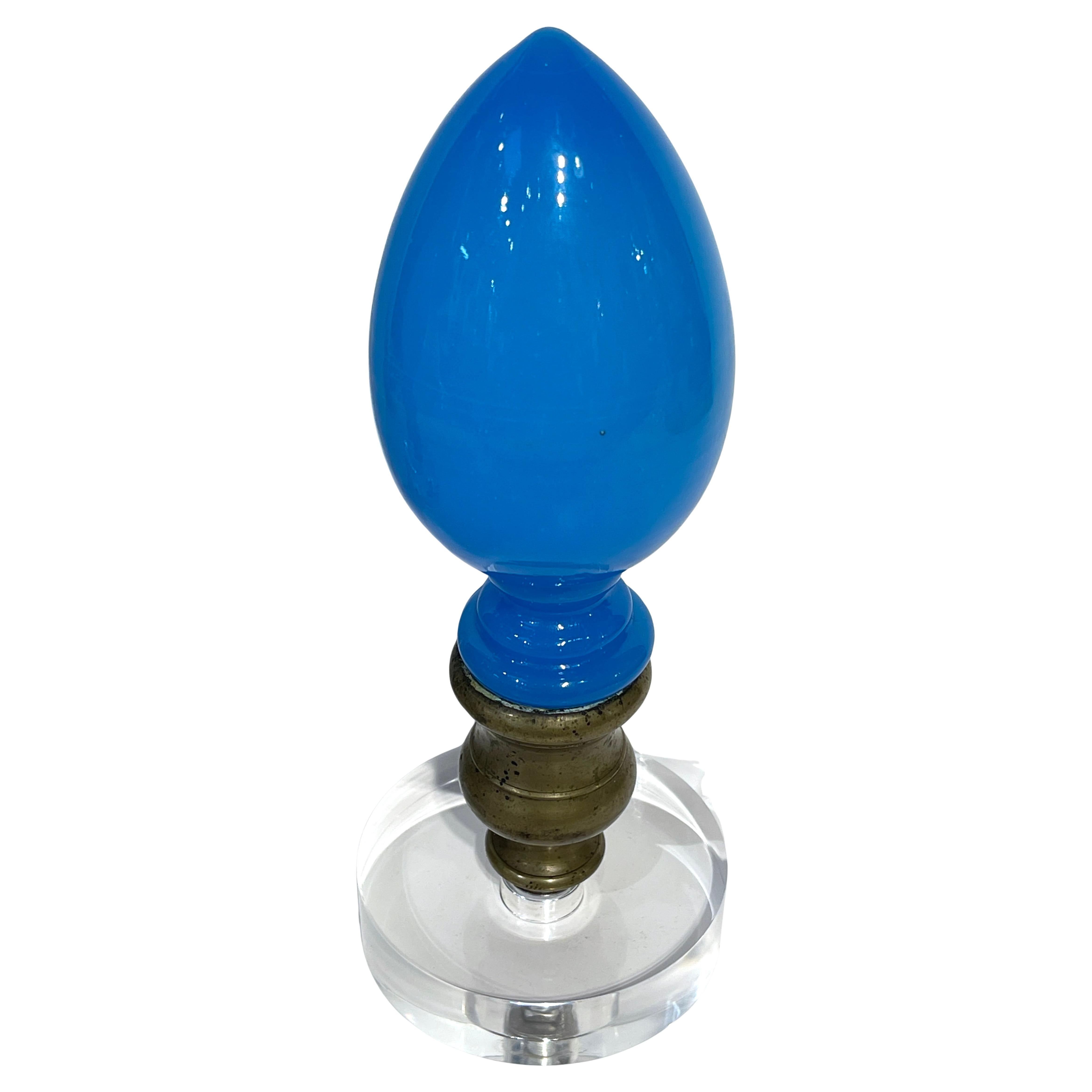 Two Napoleon III Blue Opaline & Lucite Newel Post, Sold Individually